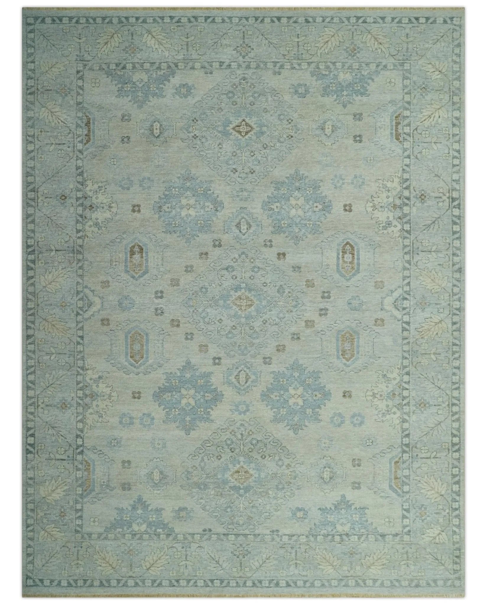 Custom Made Distressed Finished Beige and Gray Traditional mamluk design Low Pile wool Rug