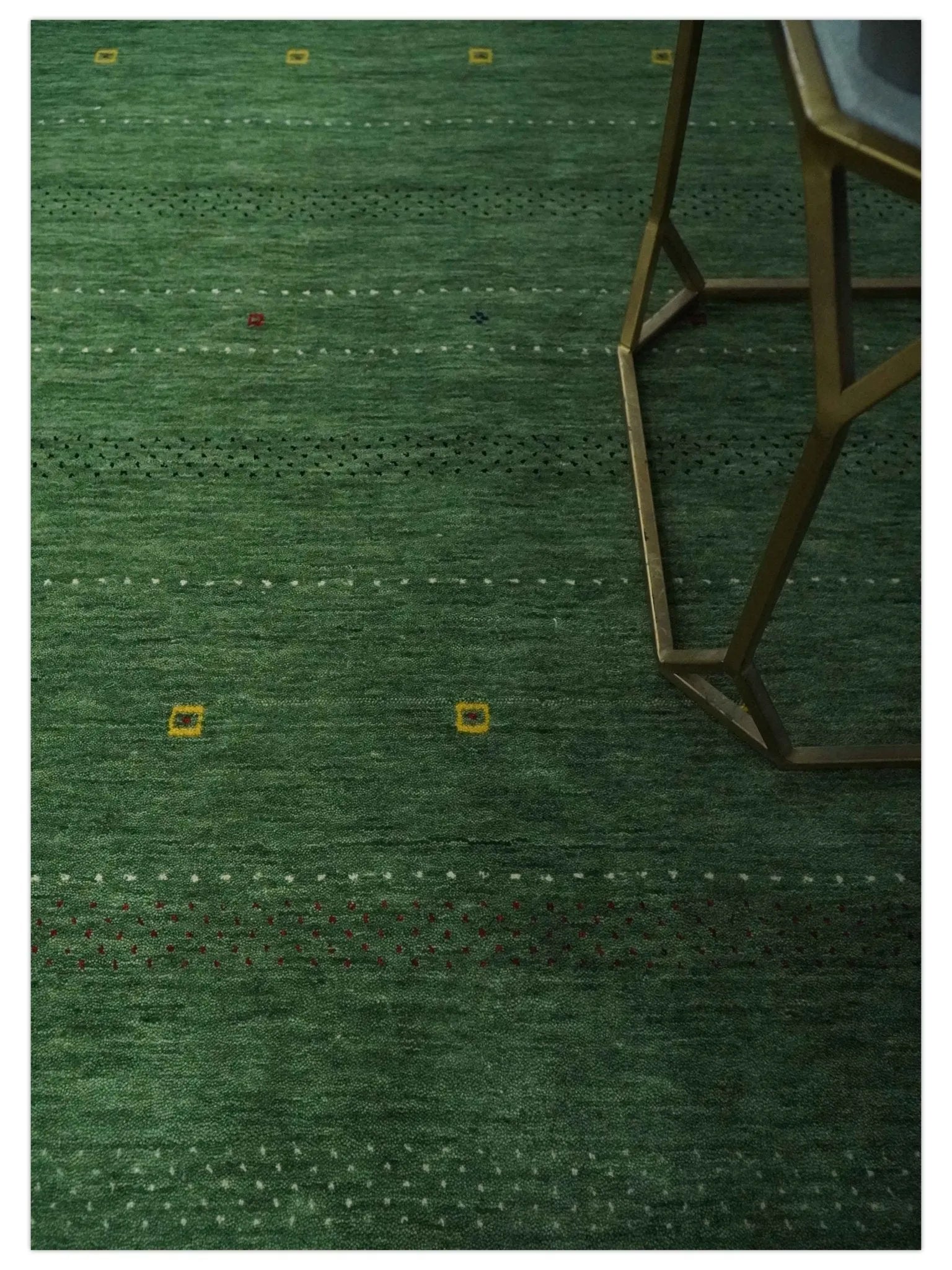 Custom Made Geometrical Stripes Design Green, Ivory and Charcoal wool Area Rug