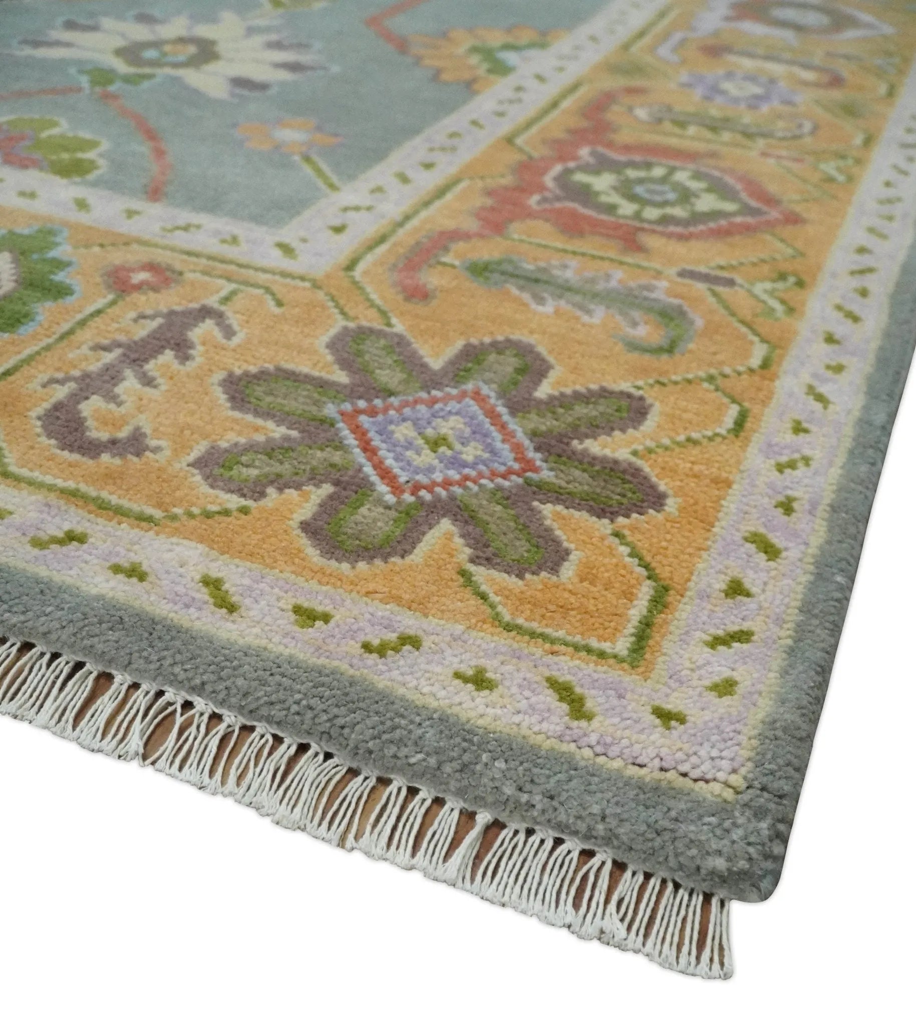 Custom Made Gray and Gold Hand knotted Traditional Oushak wool Area Rug