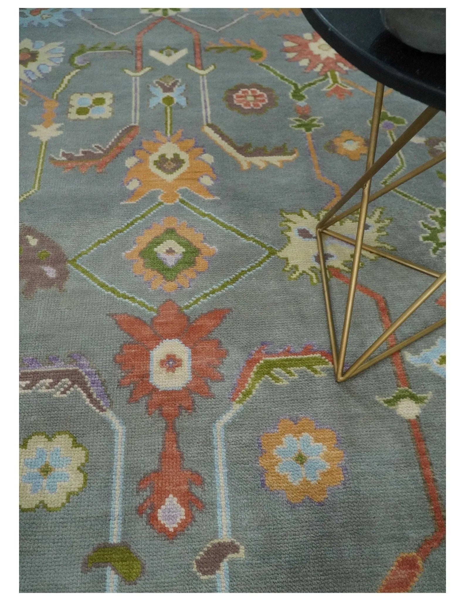 Custom Made Gray and Gold Hand knotted Traditional Oushak wool Area Rug