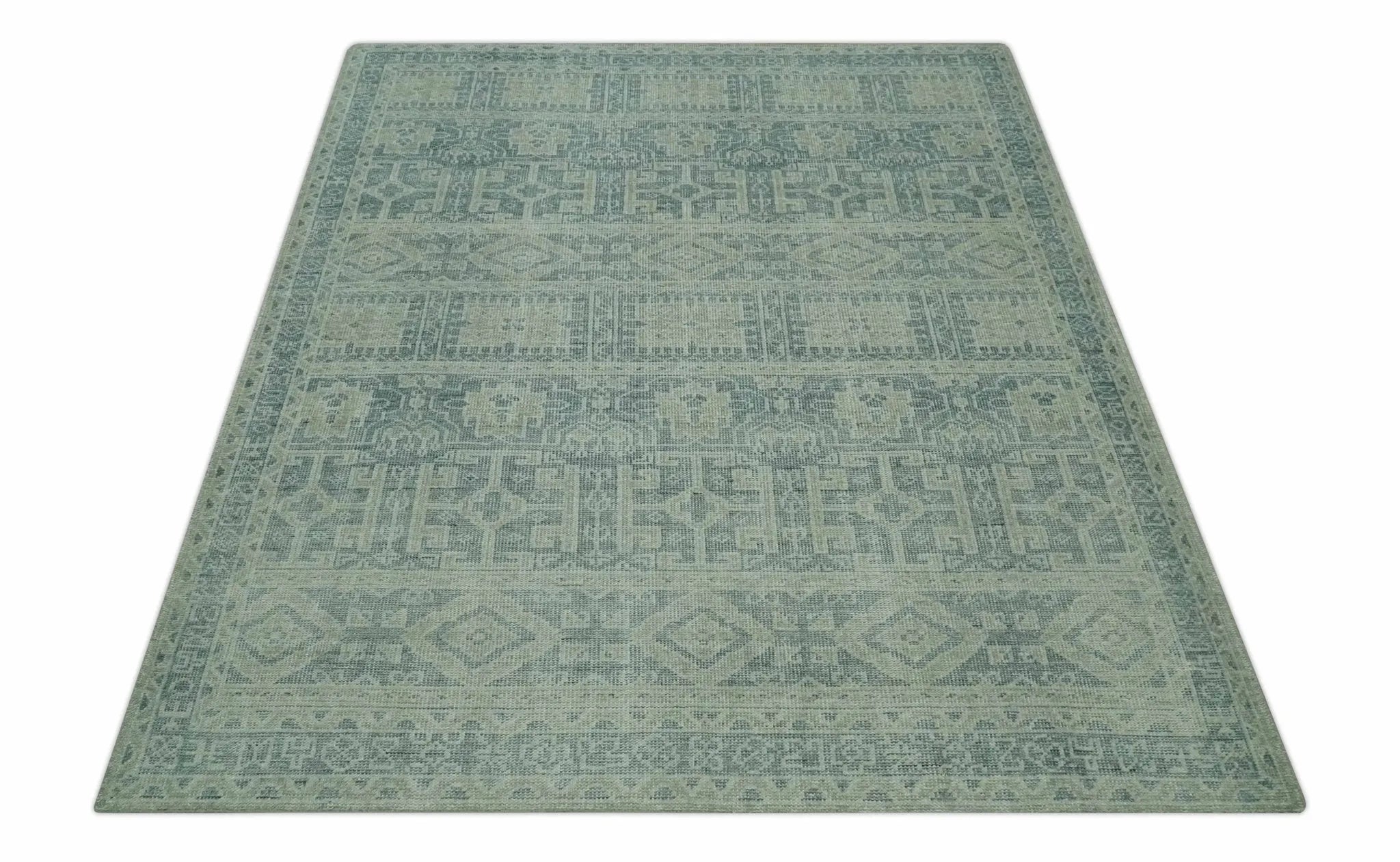 Custom Made Gray, Beige and Silver Hand Knotted Tribal Design wool area rug