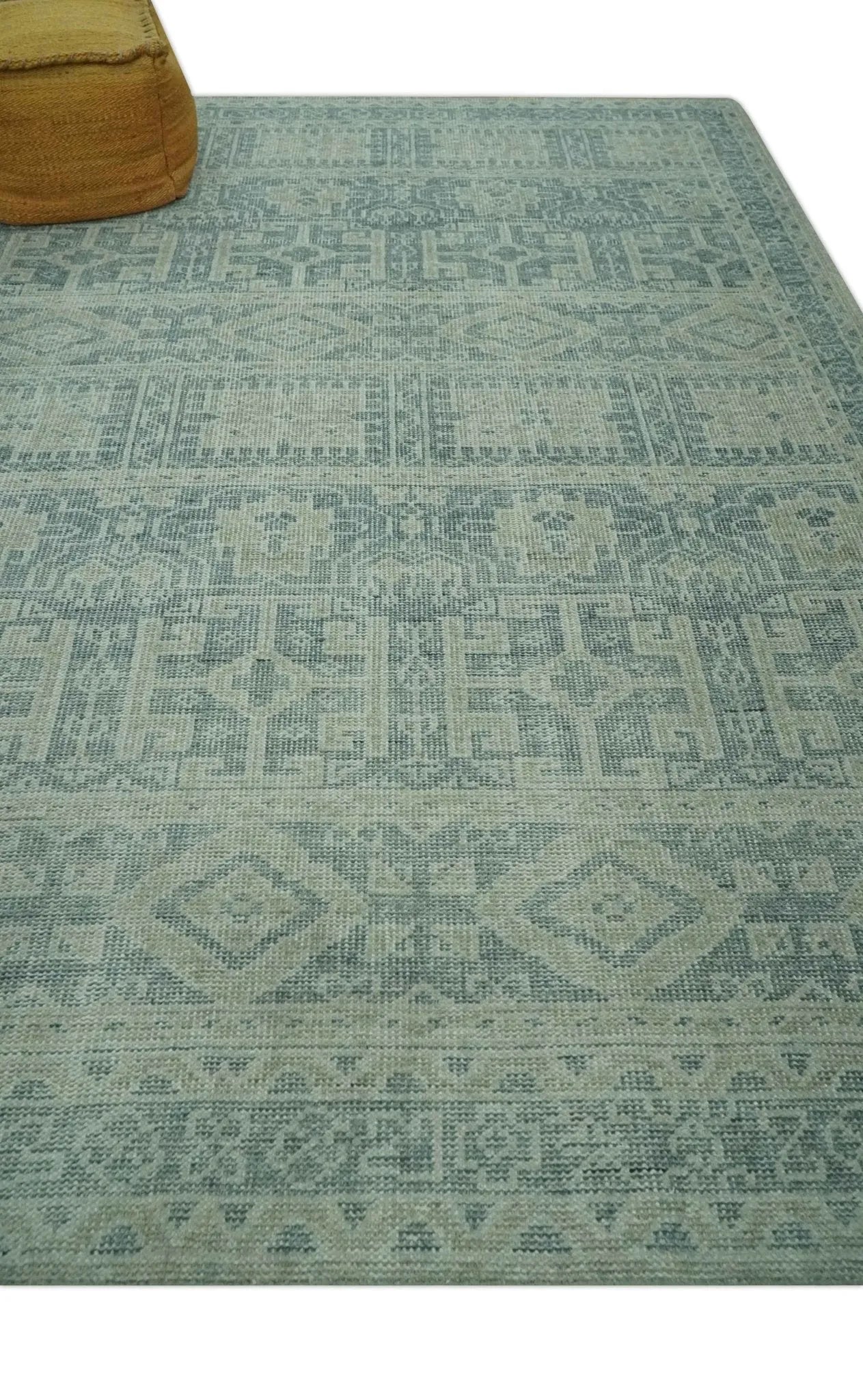 Custom Made Gray, Beige and Silver Hand Knotted Tribal Design wool area rug