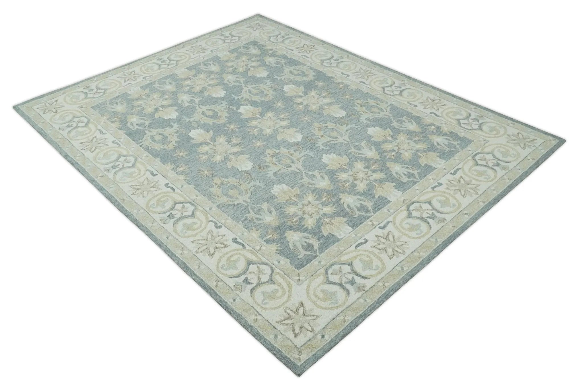 Custom Made Gray, Ivory and Beige Traditional Ikat design Hand Tufted wool Area Rug