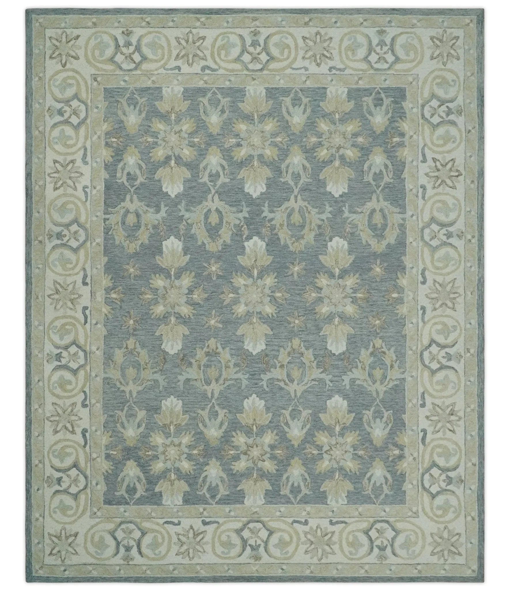 Custom Made Gray, Ivory and Beige Traditional Ikat design Hand Tufted wool Area Rug