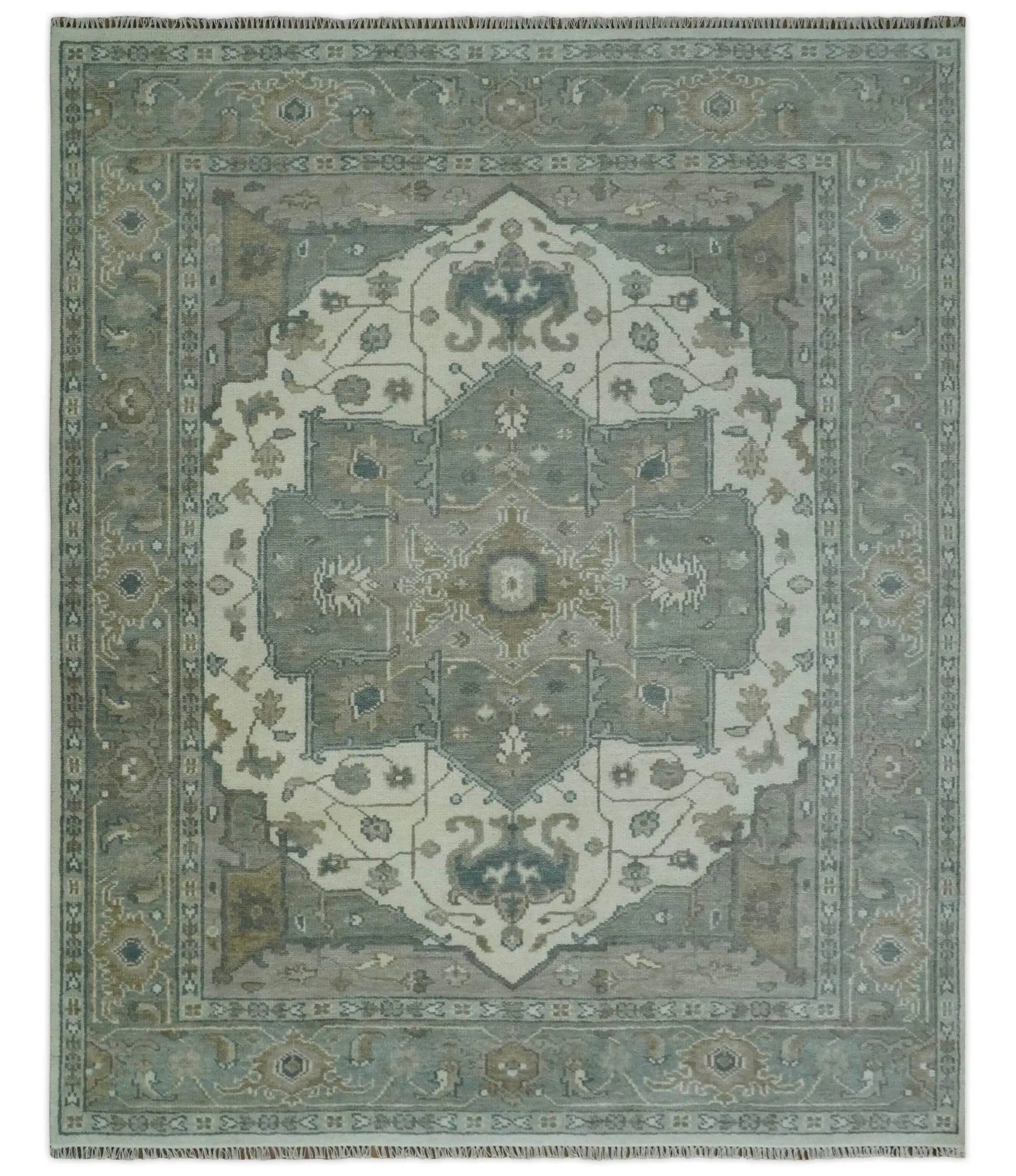 Custom Made Gray, Ivory and Silver Hand knotted Traditional Medallion wool Area Rug