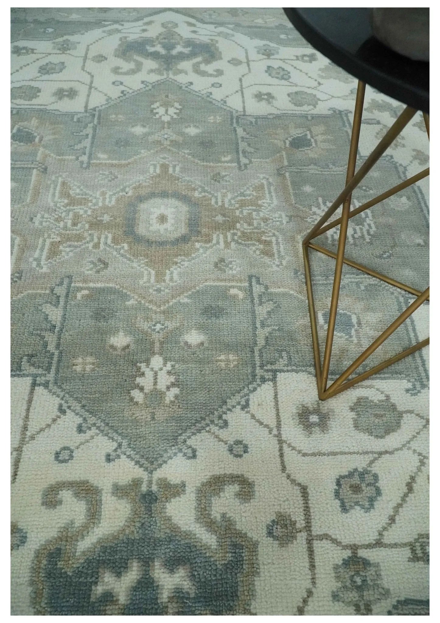 Custom Made Gray, Ivory and Silver Hand knotted Traditional Medallion wool Area Rug