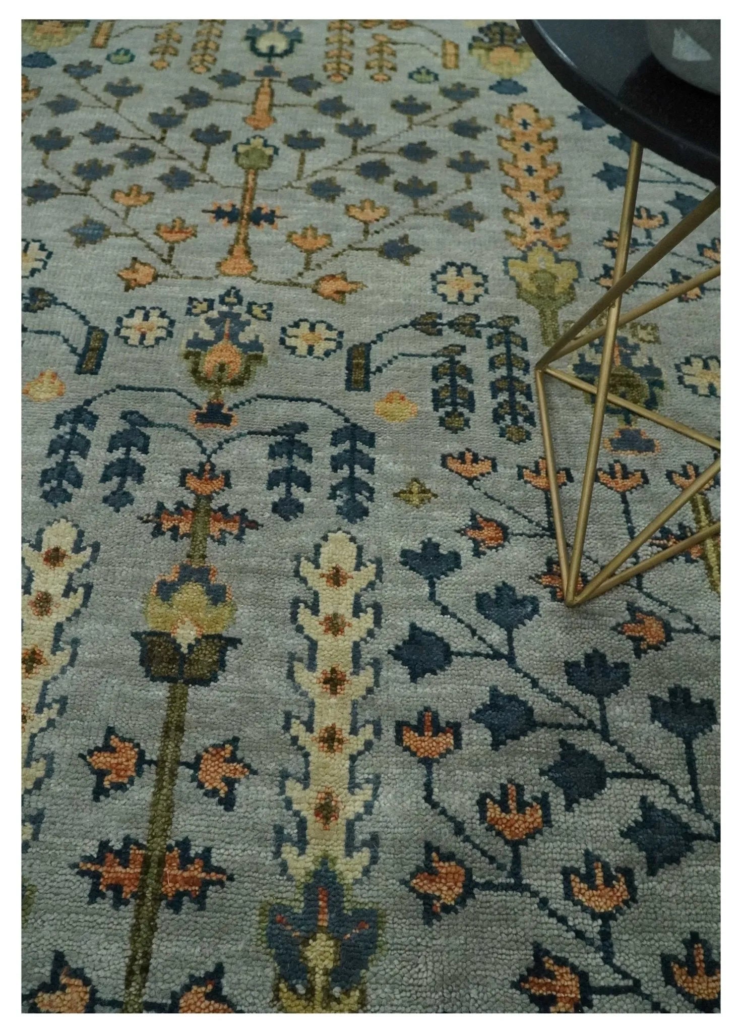 Custom Made Hand Knotted Living Room and Bedroom Rug Rust and Silver Traditional Turkish Style Wool Rug