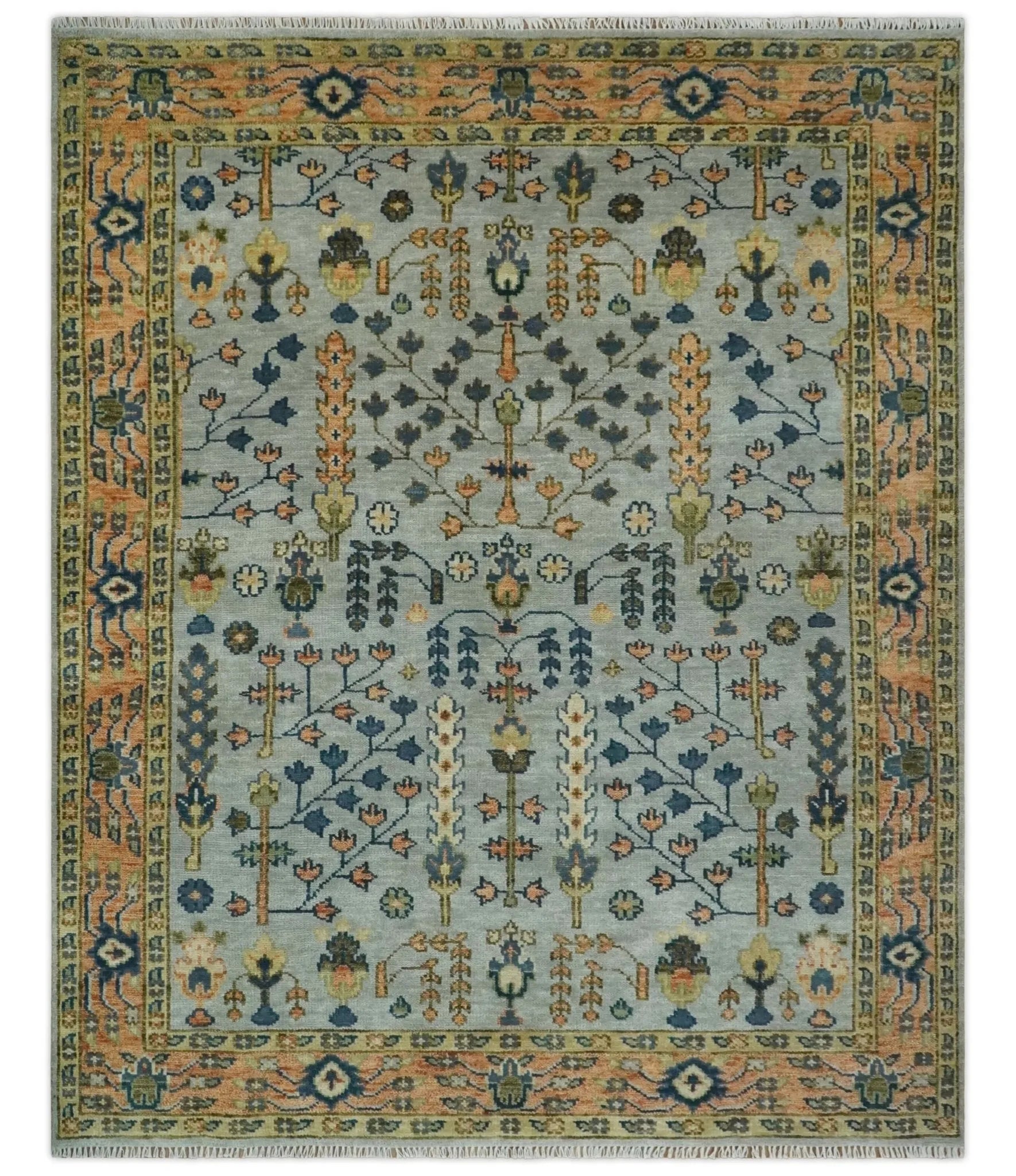 Custom Made Hand Knotted Living Room and Bedroom Rug Rust and Silver Traditional Turkish Style Wool Rug