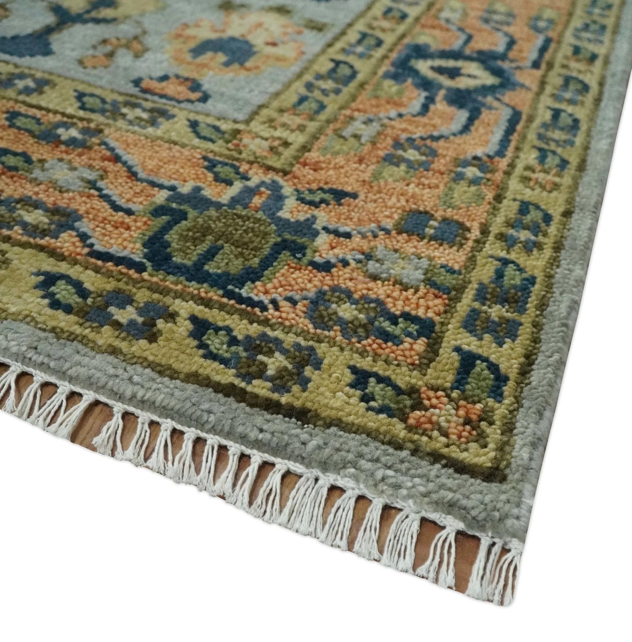 Custom Made Hand Knotted Living Room and Bedroom Rug Rust and Silver Traditional Turkish Style Wool Rug