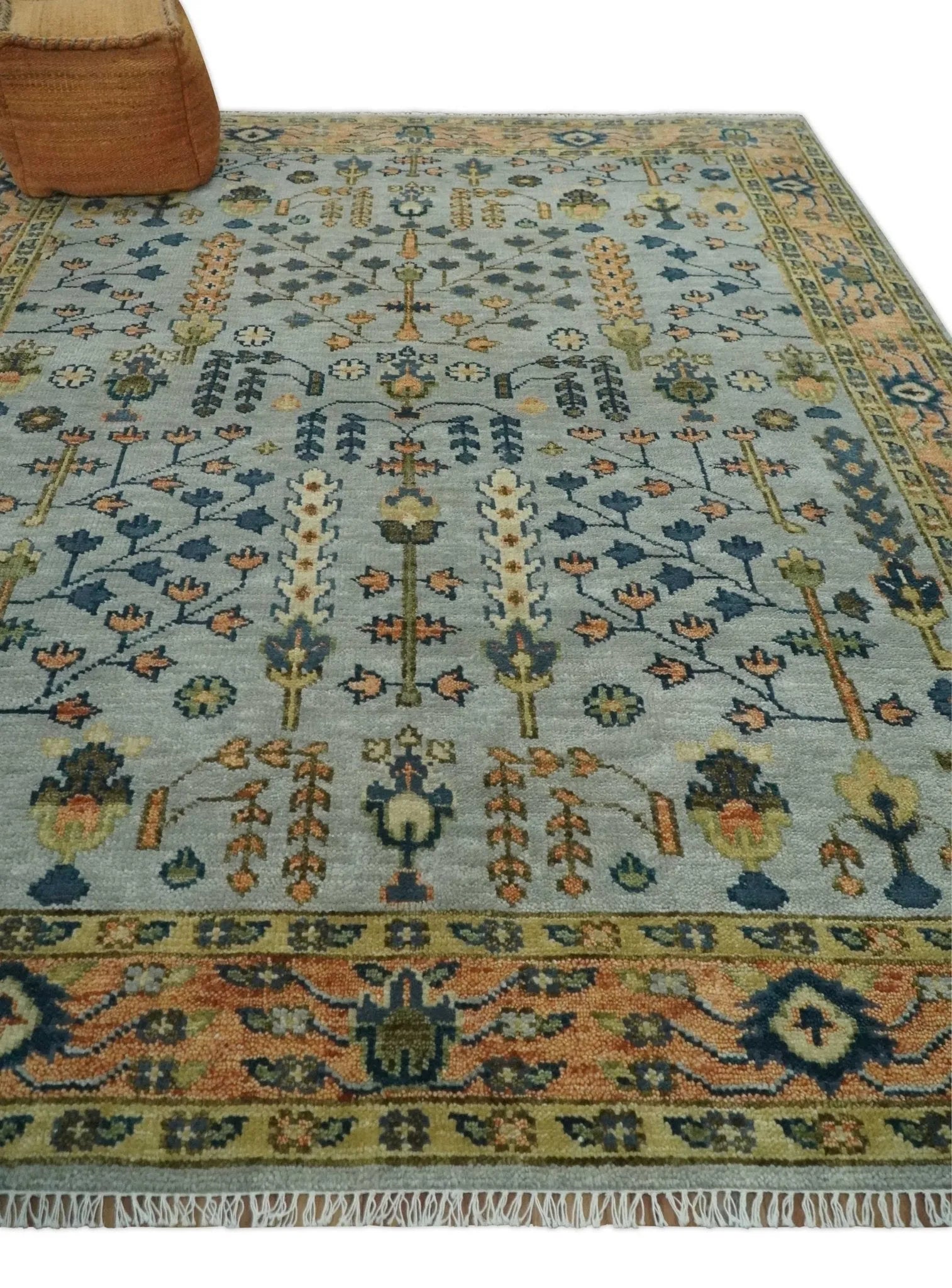 Custom Made Hand Knotted Living Room and Bedroom Rug Rust and Silver Traditional Turkish Style Wool Rug