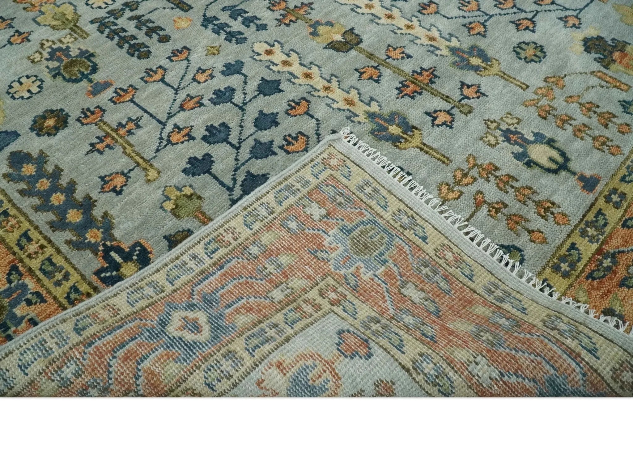 Custom Made Hand Knotted Living Room and Bedroom Rug Rust and Silver Traditional Turkish Style Wool Rug