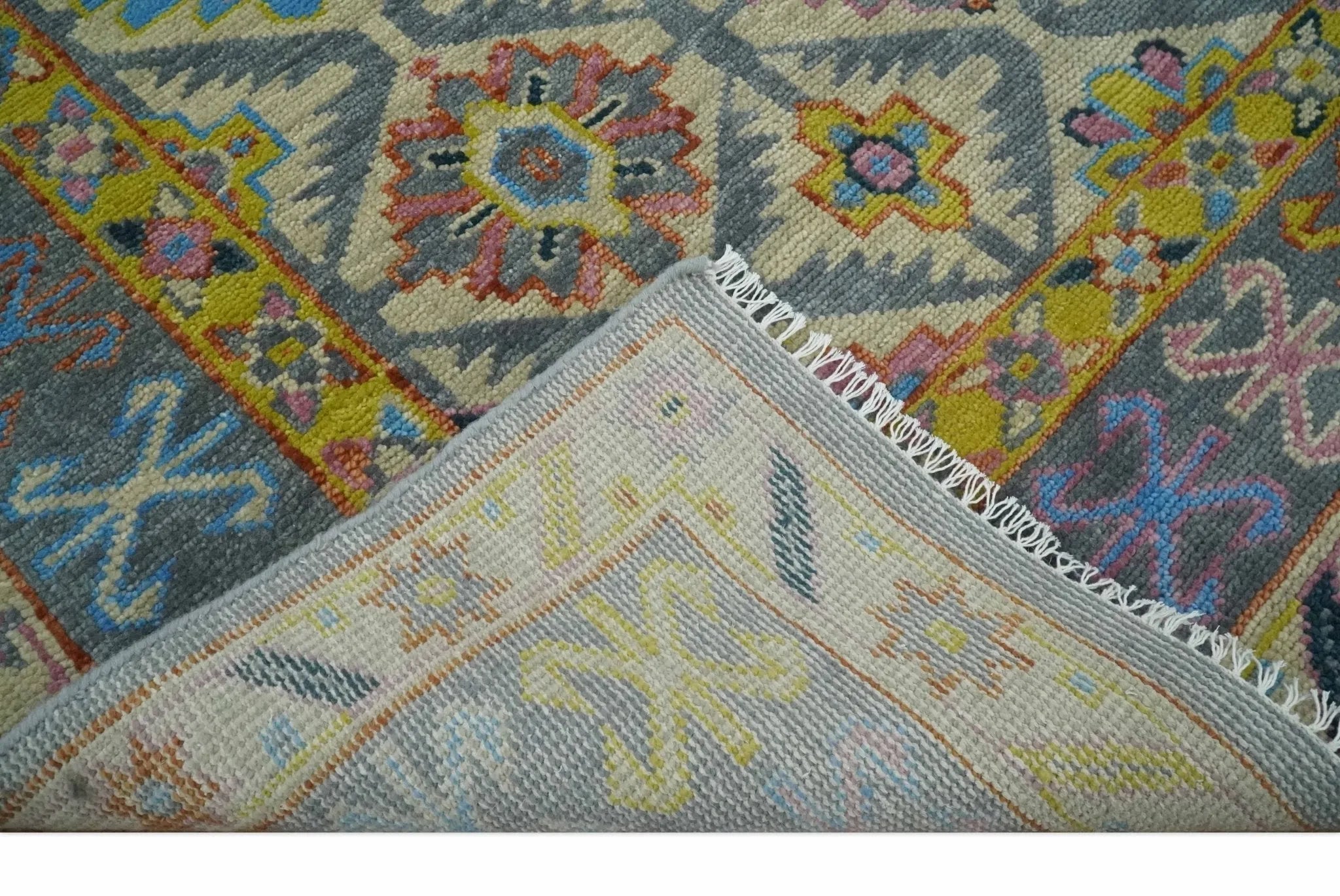 Custom Made Hand Knotted Beige, Gray and Mustard Oriental Multi Size Wool Area Rug