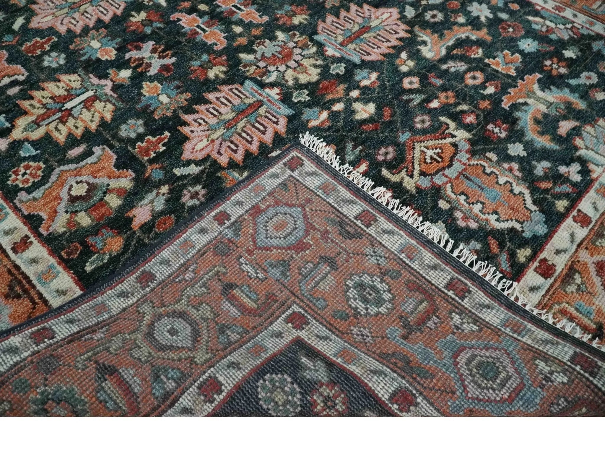 Custom Made Hand Knotted Black and Rust Traditional Oushak Wool Area Rug