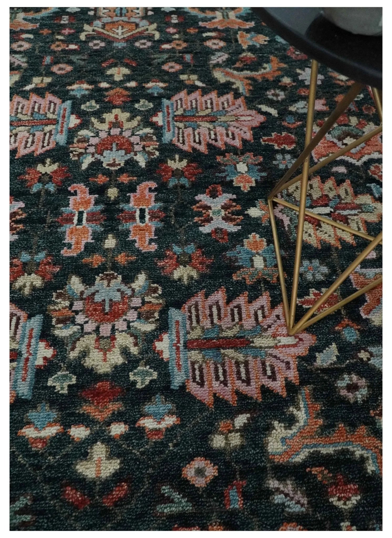 Custom Made Hand Knotted Black and Rust Traditional Oushak Wool Area Rug