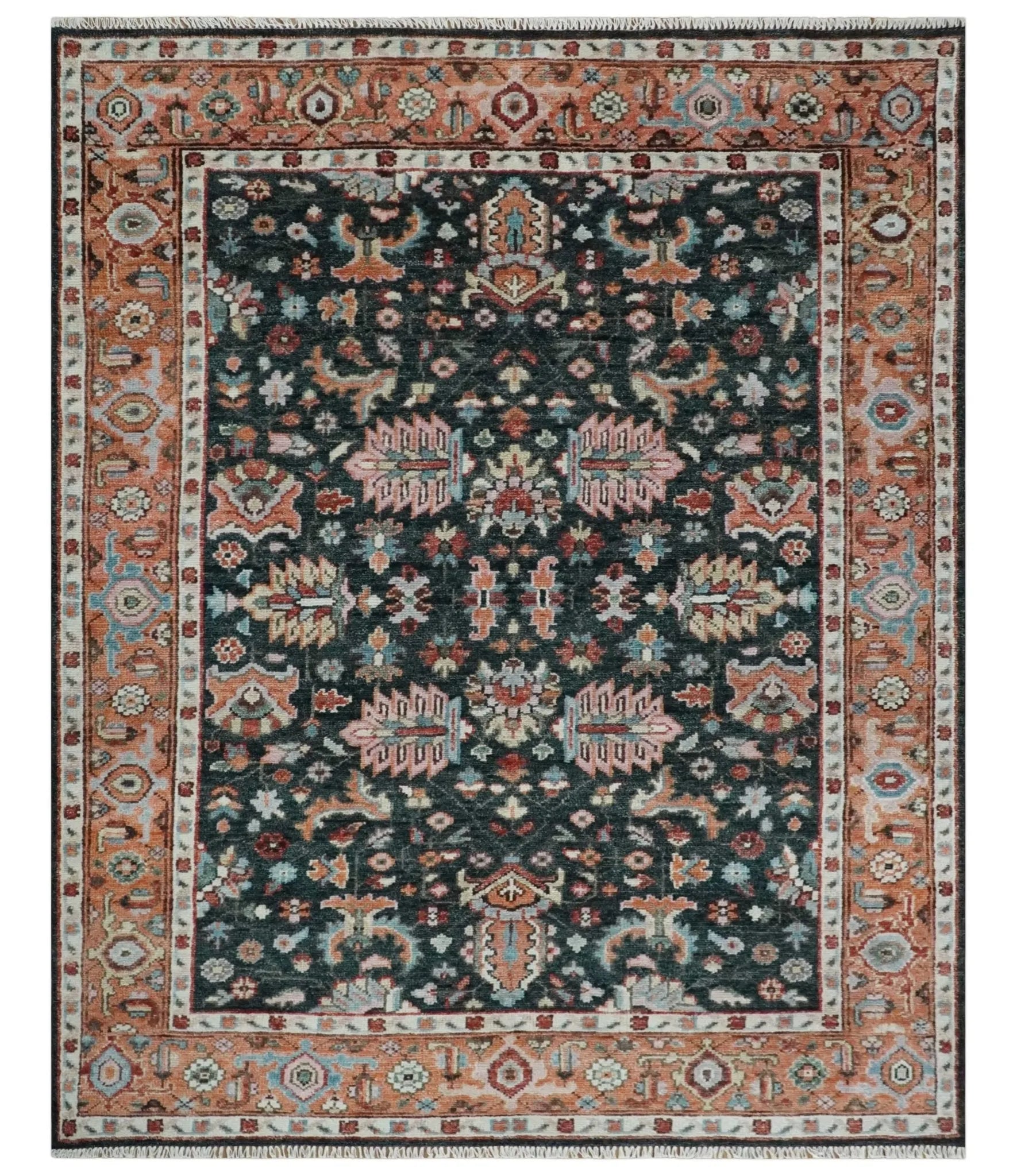 Custom Made Hand Knotted Black and Rust Traditional Oushak Wool Area Rug