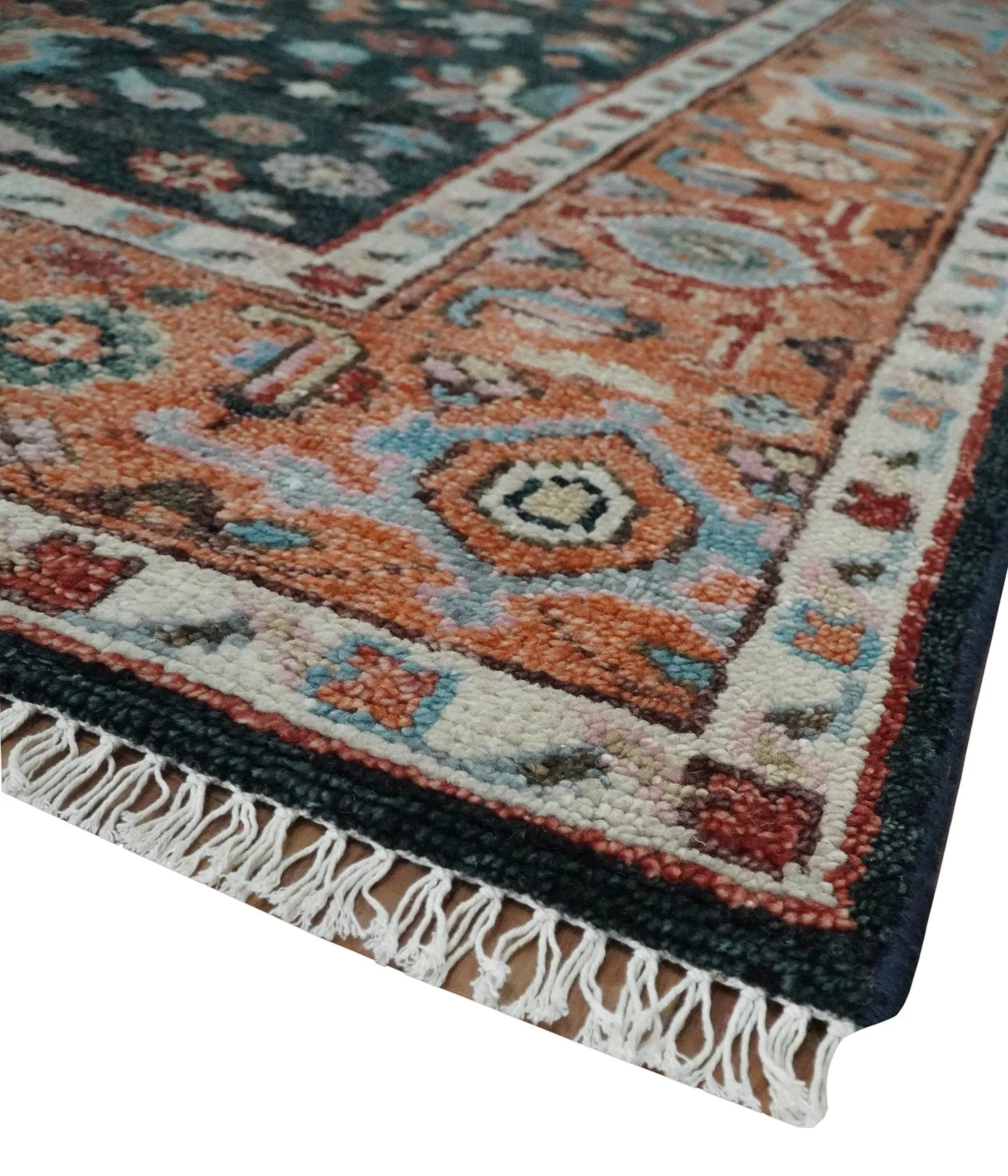 Custom Made Hand Knotted Black and Rust Traditional Oushak Wool Area Rug