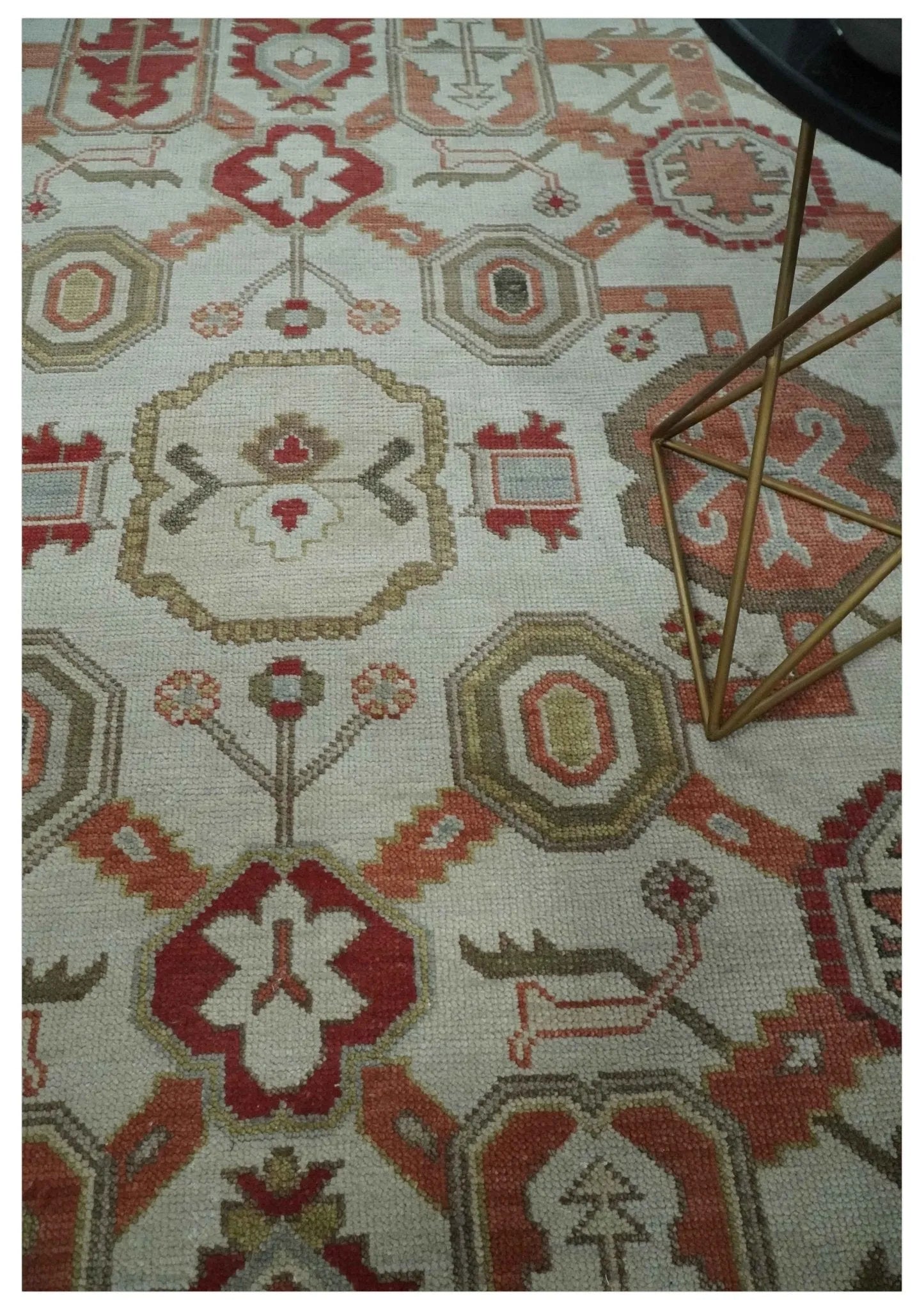 Custom Made Hand Knotted Ivory, Silver and Rust Traditional Wool Area Rug