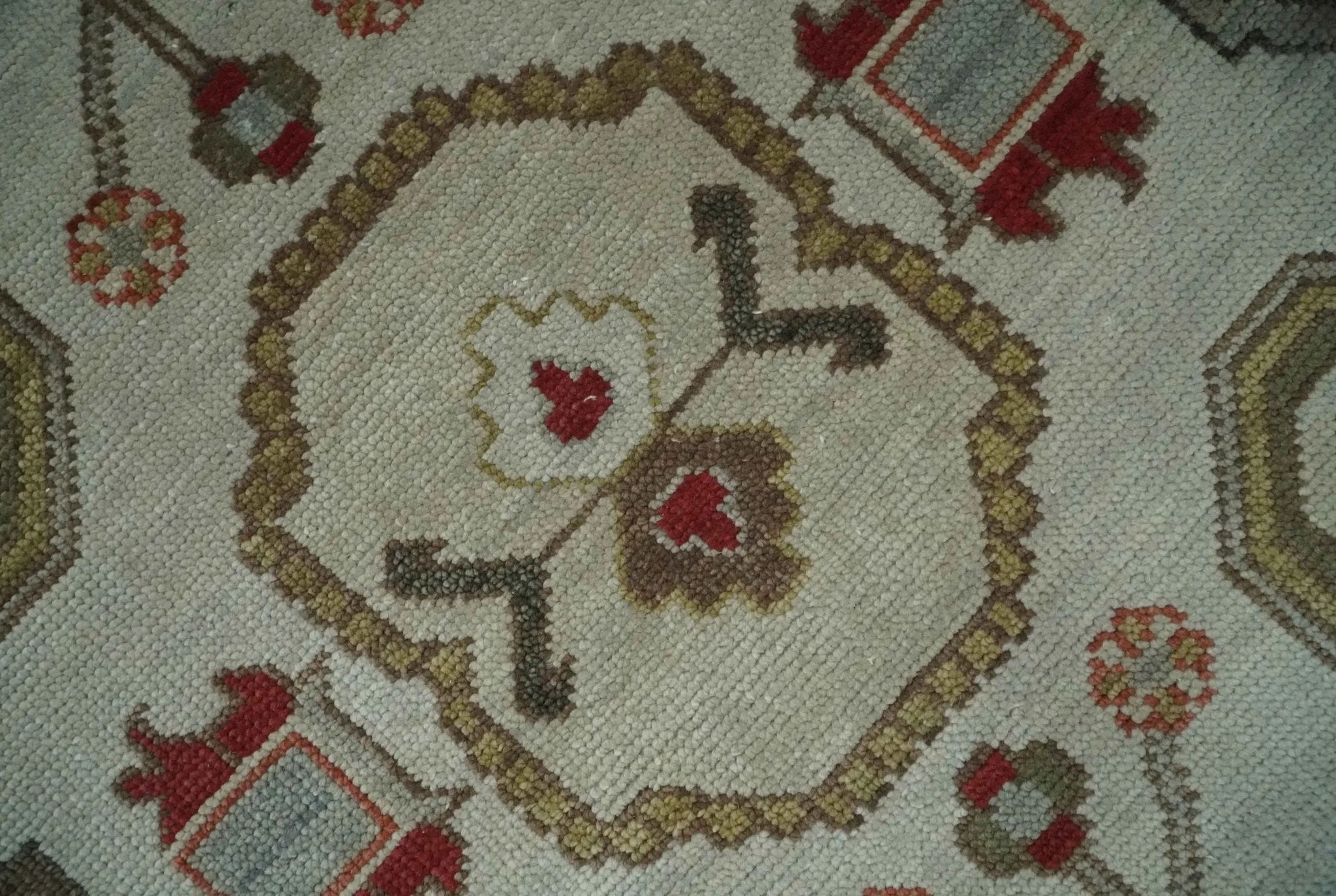 Custom Made Hand Knotted Ivory, Silver and Rust Traditional Wool Area Rug