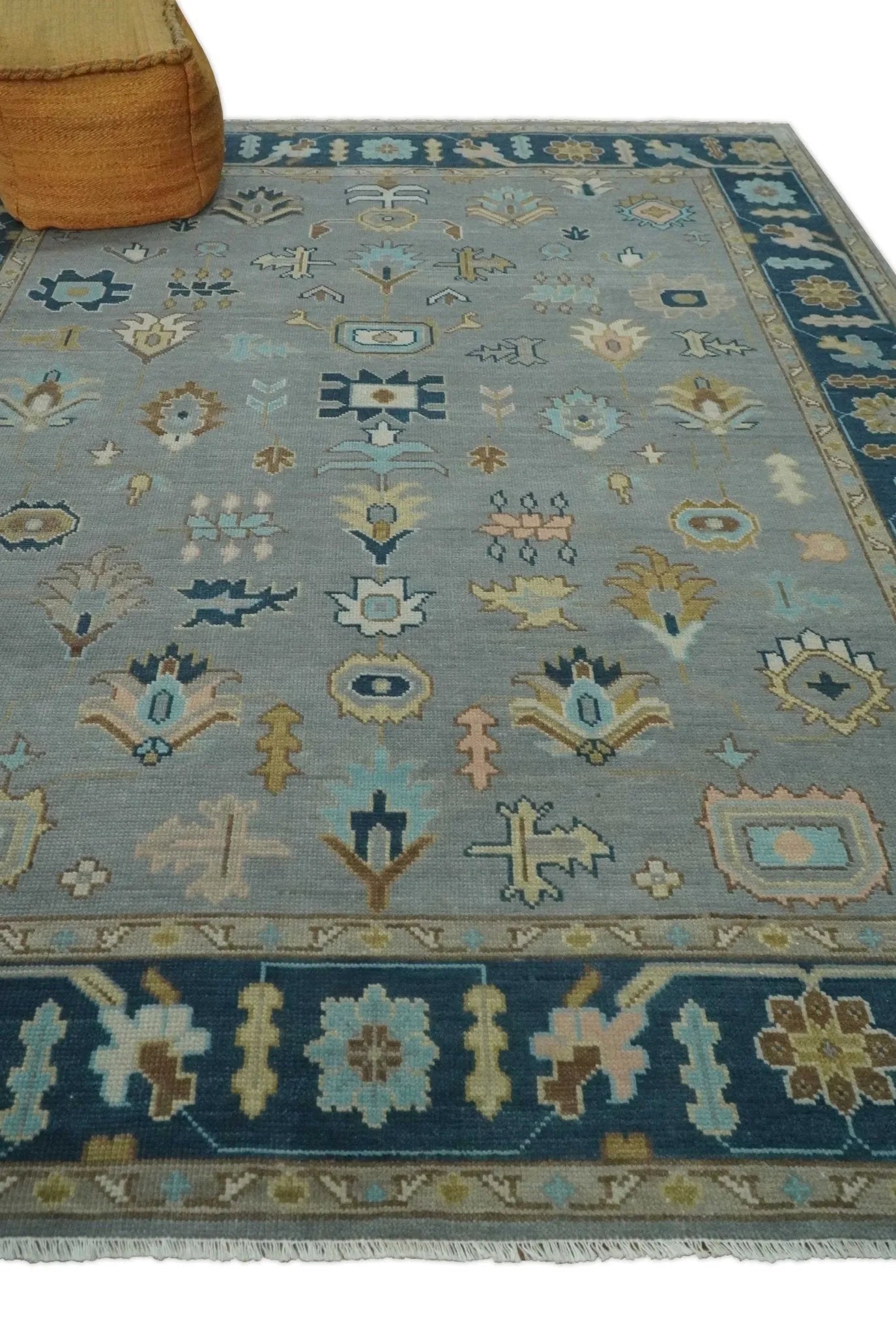 Custom Made Hand knotted Silver and Blue Traditional Oushak wool Area Rug