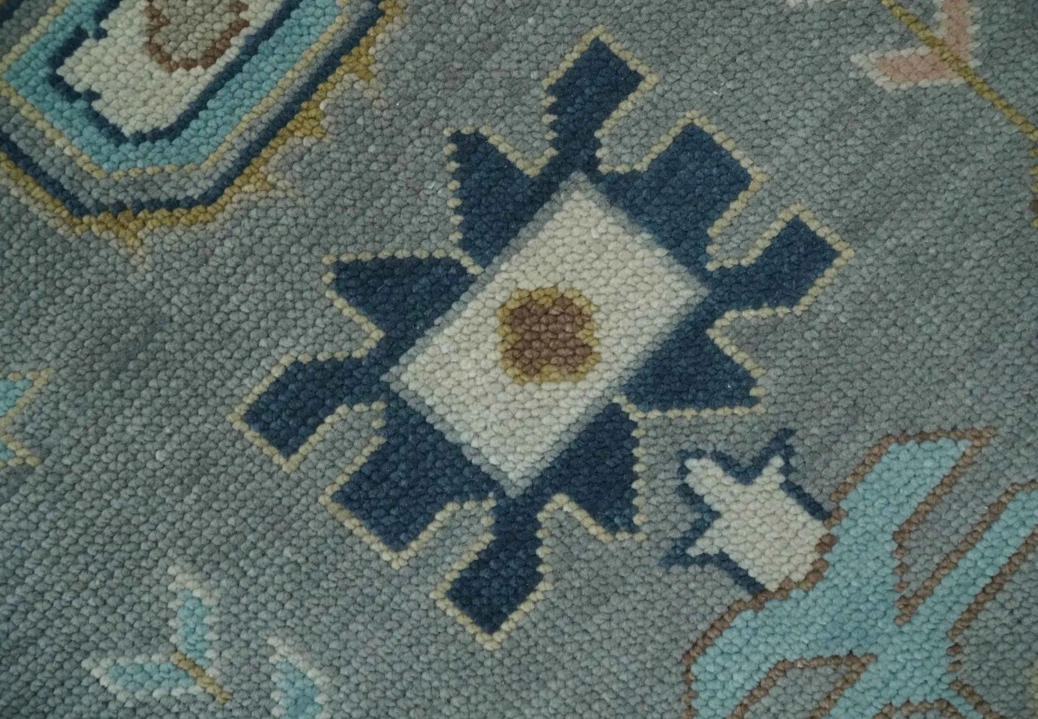 Custom Made Hand knotted Silver and Blue Traditional Oushak wool Area Rug