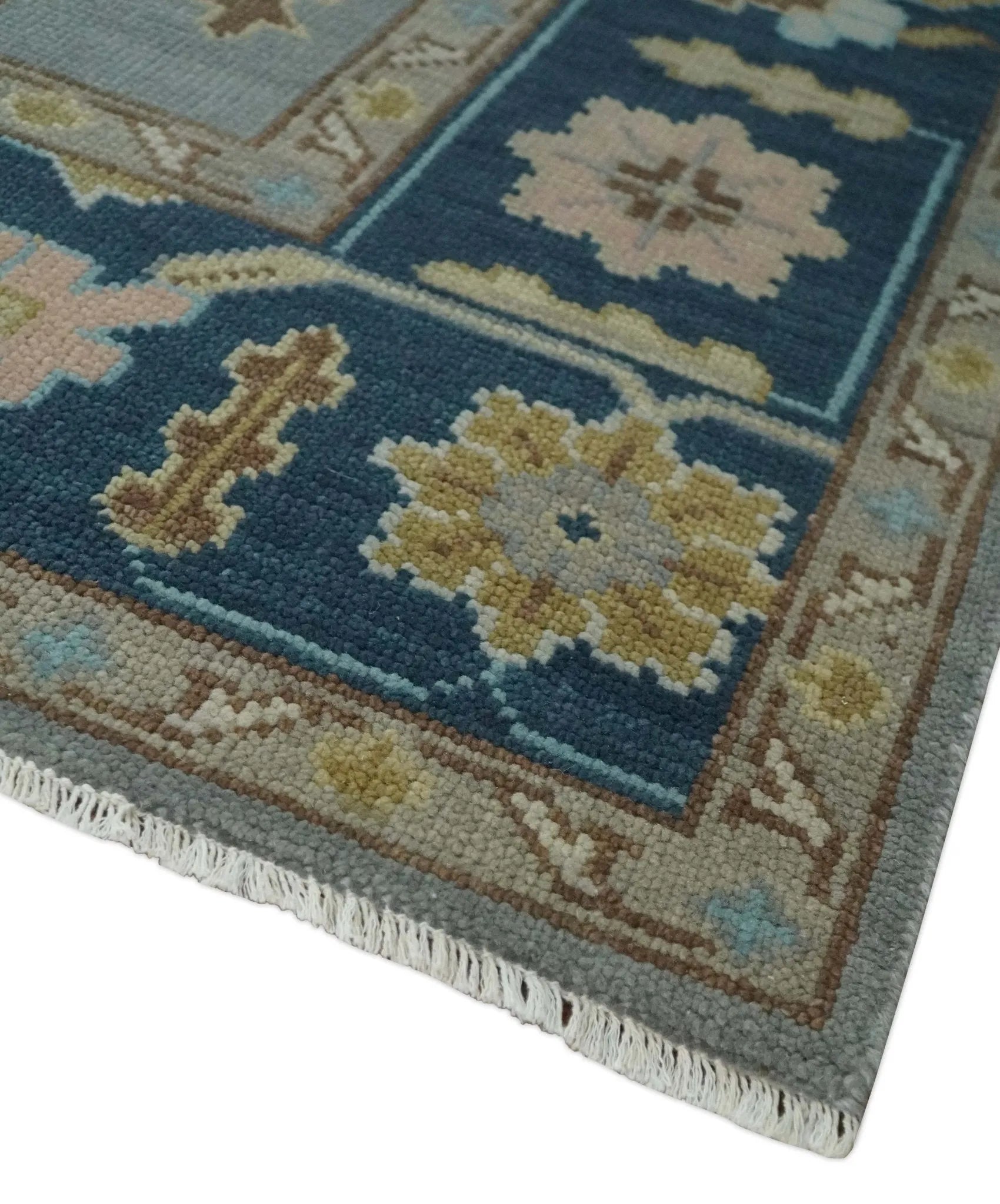 Custom Made Hand knotted Silver and Blue Traditional Oushak wool Area Rug