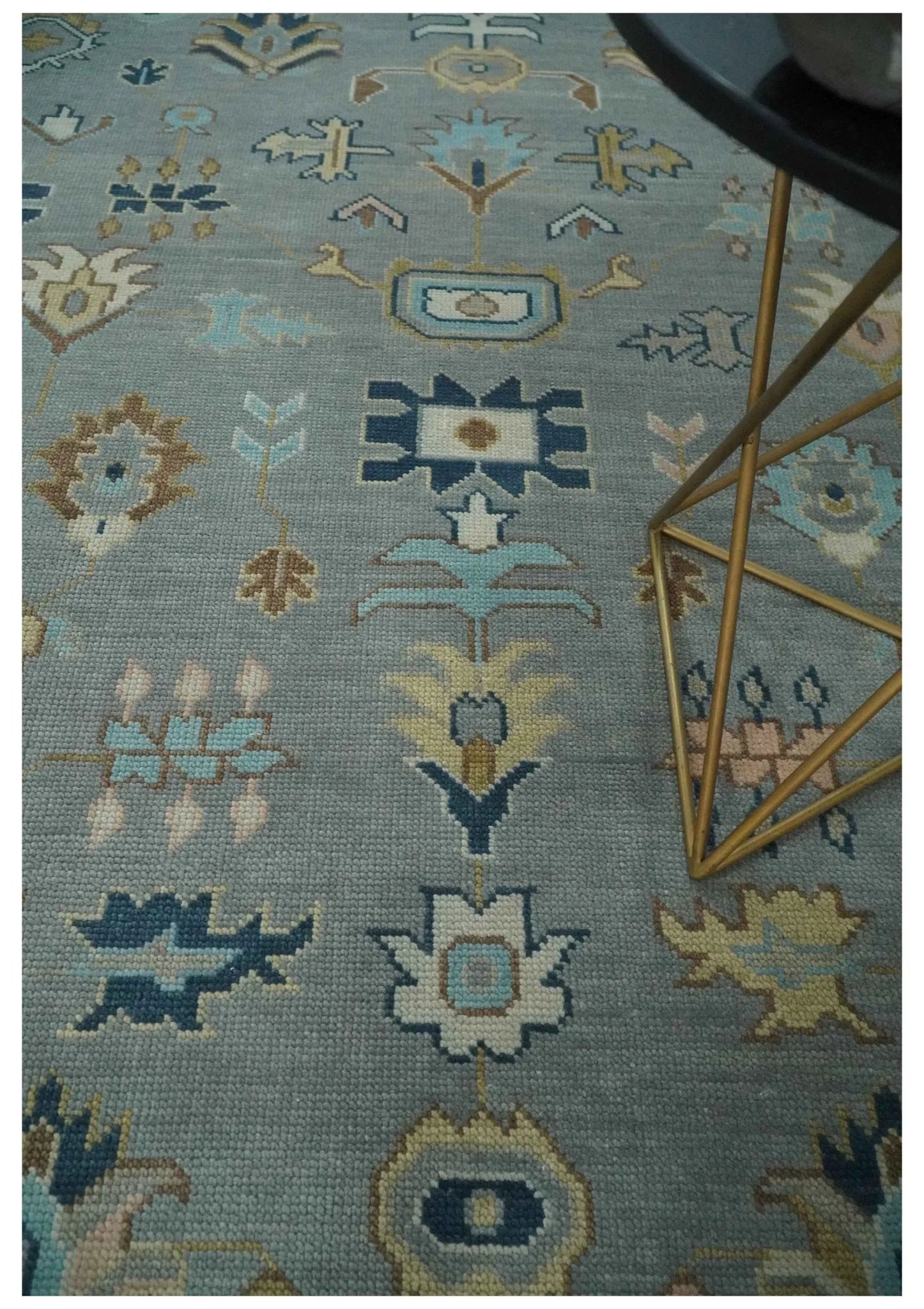 Custom Made Hand knotted Silver and Blue Traditional Oushak wool Area Rug