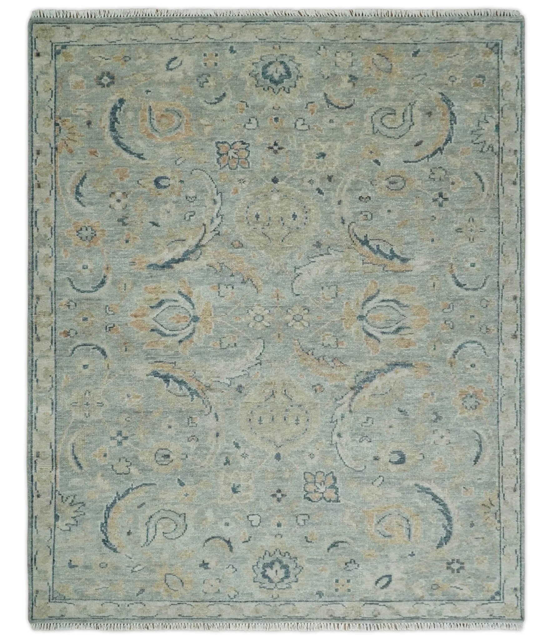 Custom Made Hand Knotted Silver and Blue Traditional Oushak Wool Rug