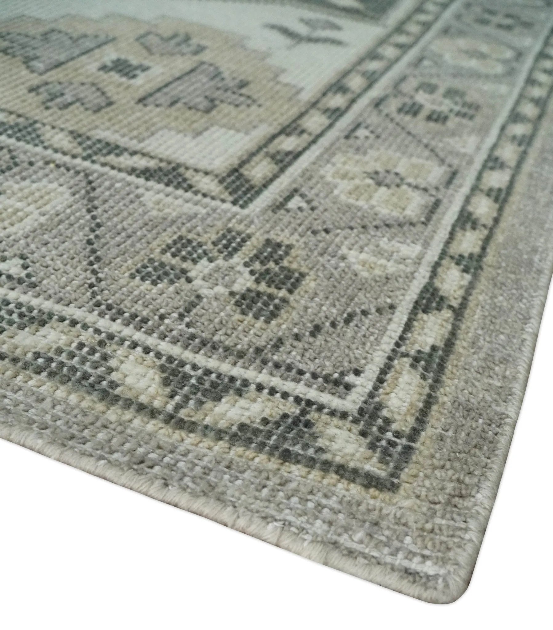 Custom Made Hand Knotted Silver, Charcoal and Ivory Traditional Medallion Wool Area Rug