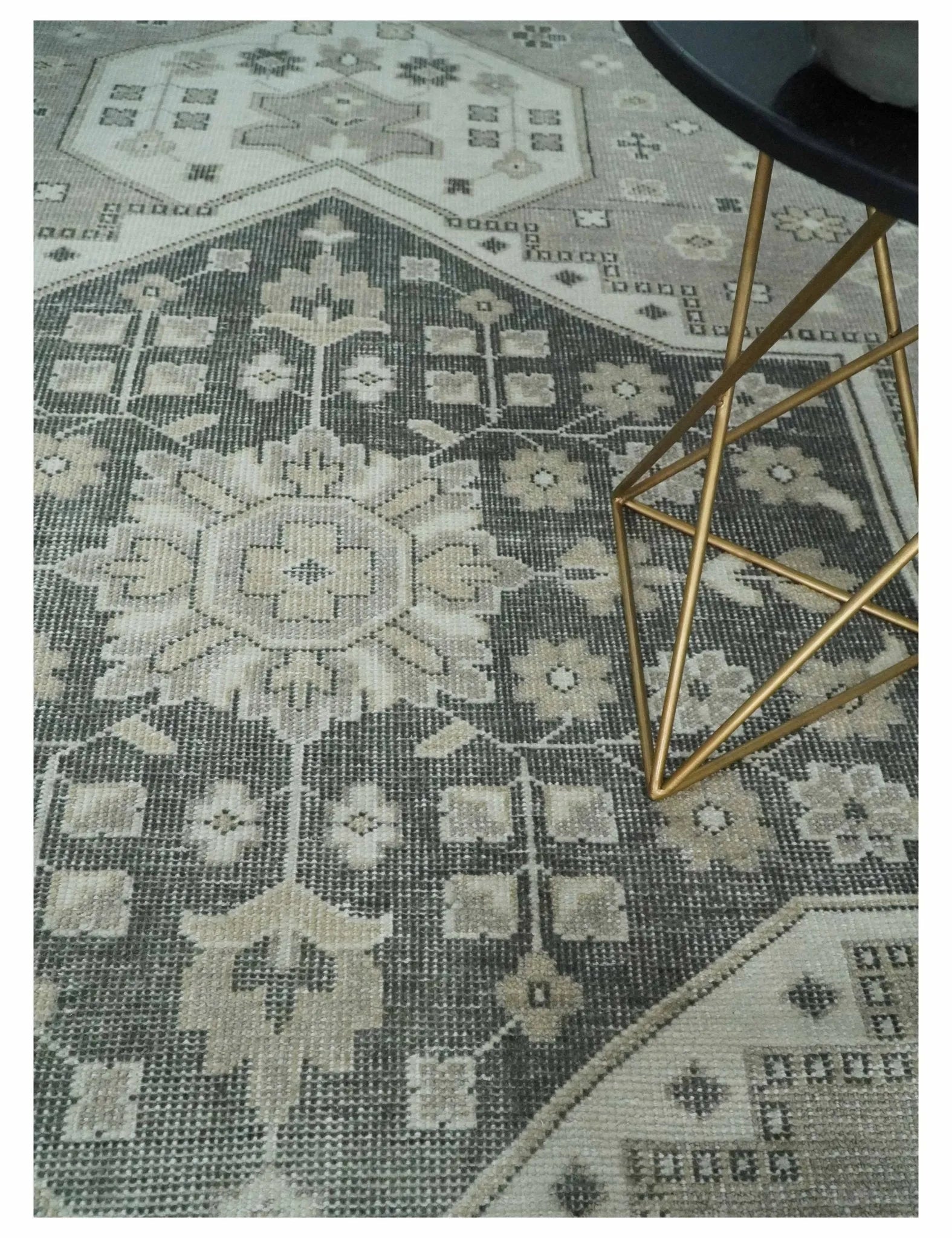 Custom Made Hand Knotted Silver, Charcoal and Ivory Traditional Medallion Wool Area Rug