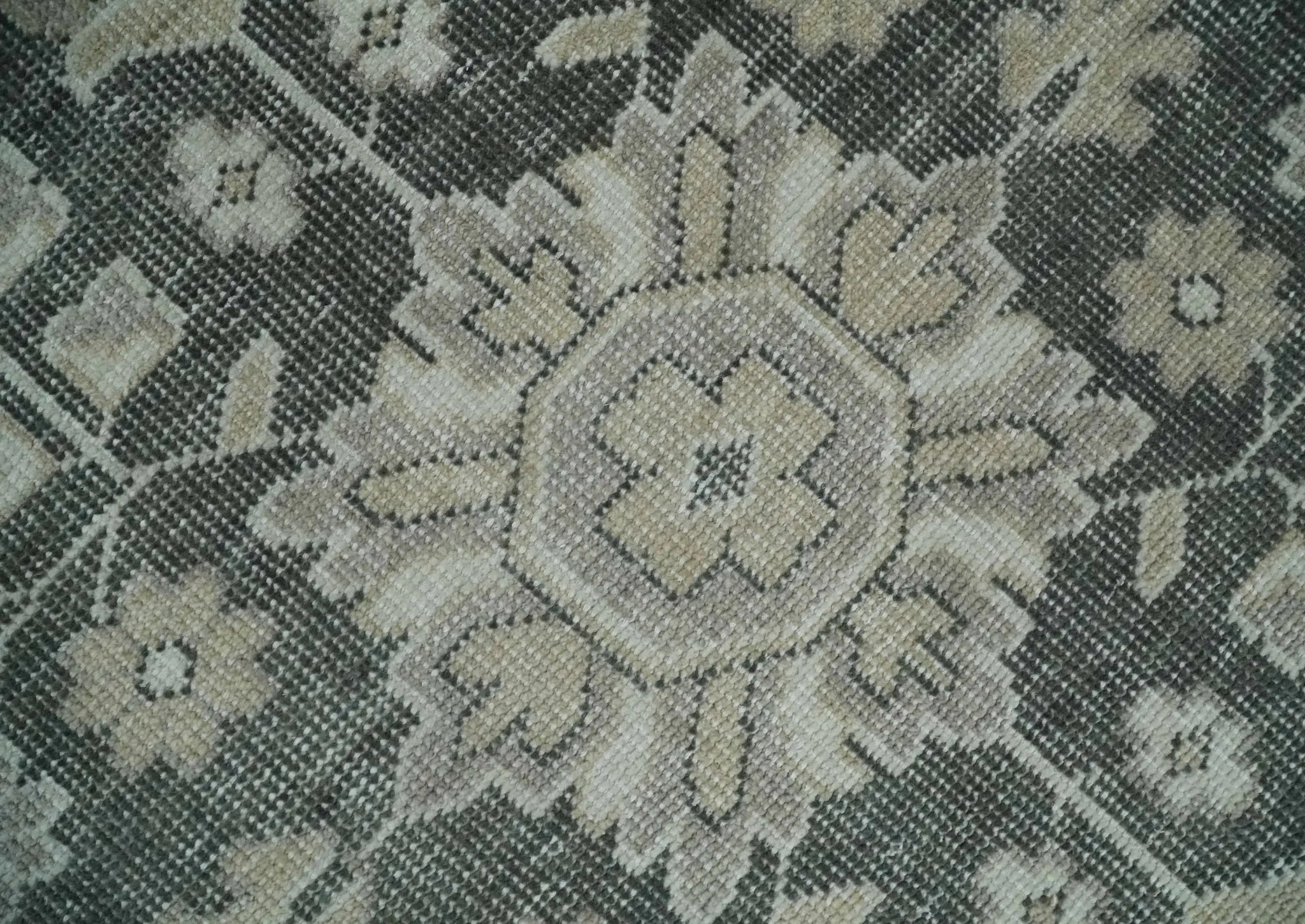 Custom Made Hand Knotted Silver, Charcoal and Ivory Traditional Medallion Wool Area Rug