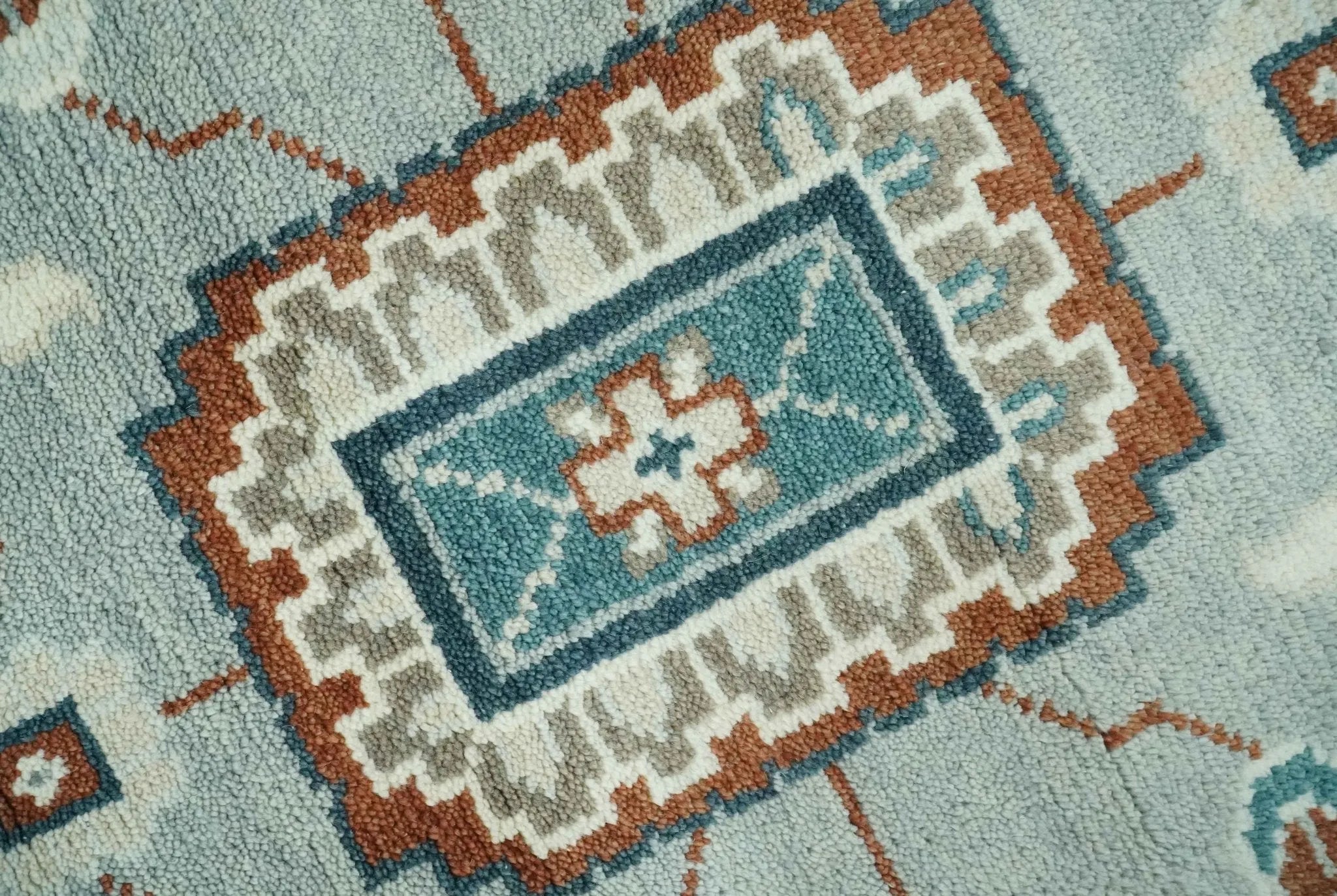 Custom Made Hand Knotted Silver, Teal, Ivory and Brown Traditional Oriental Oushak wool area Rug