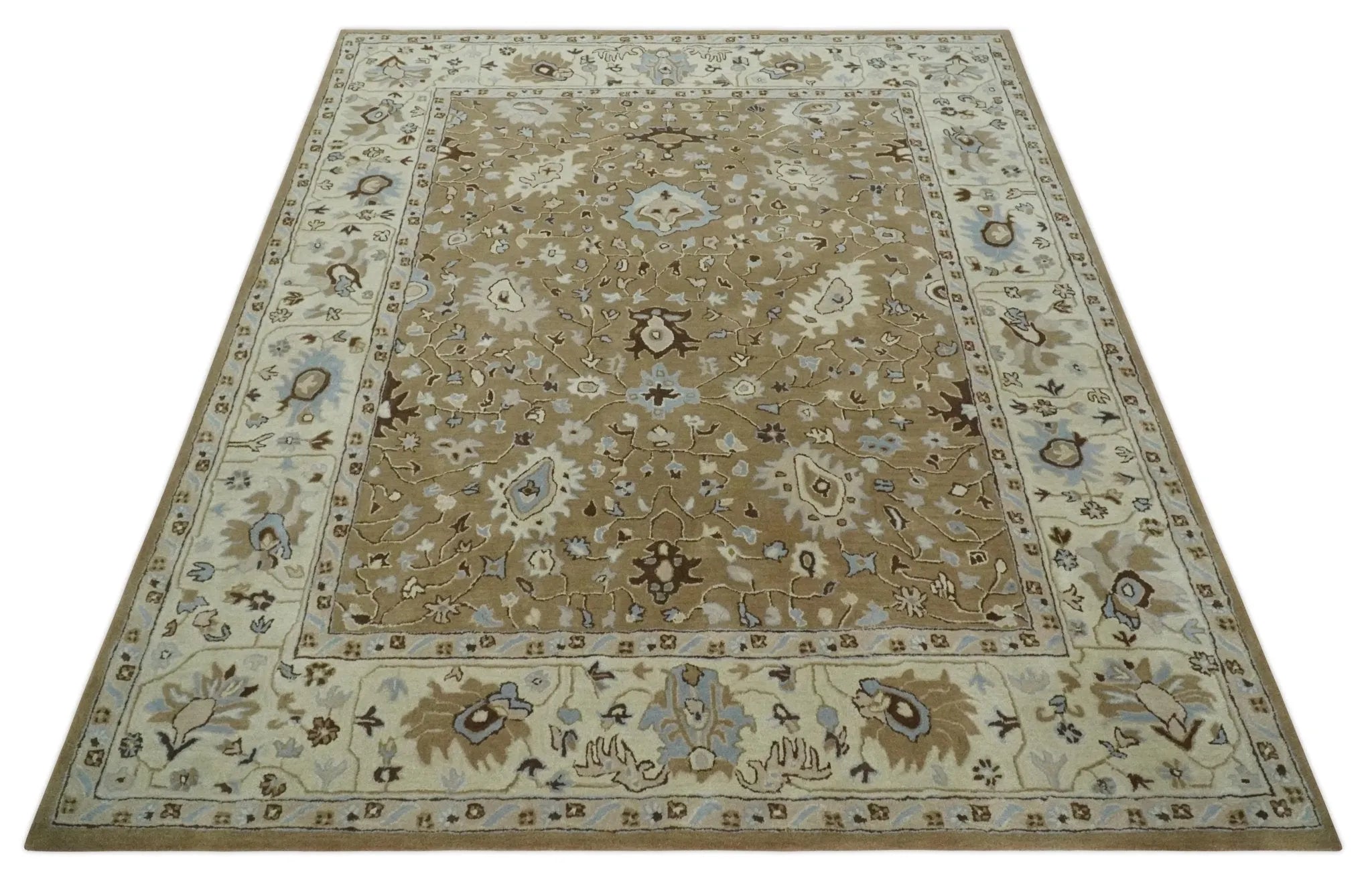 Custom Made Hand Tufted Earthy Camel and Beige Traditional Wool Oushak Rug