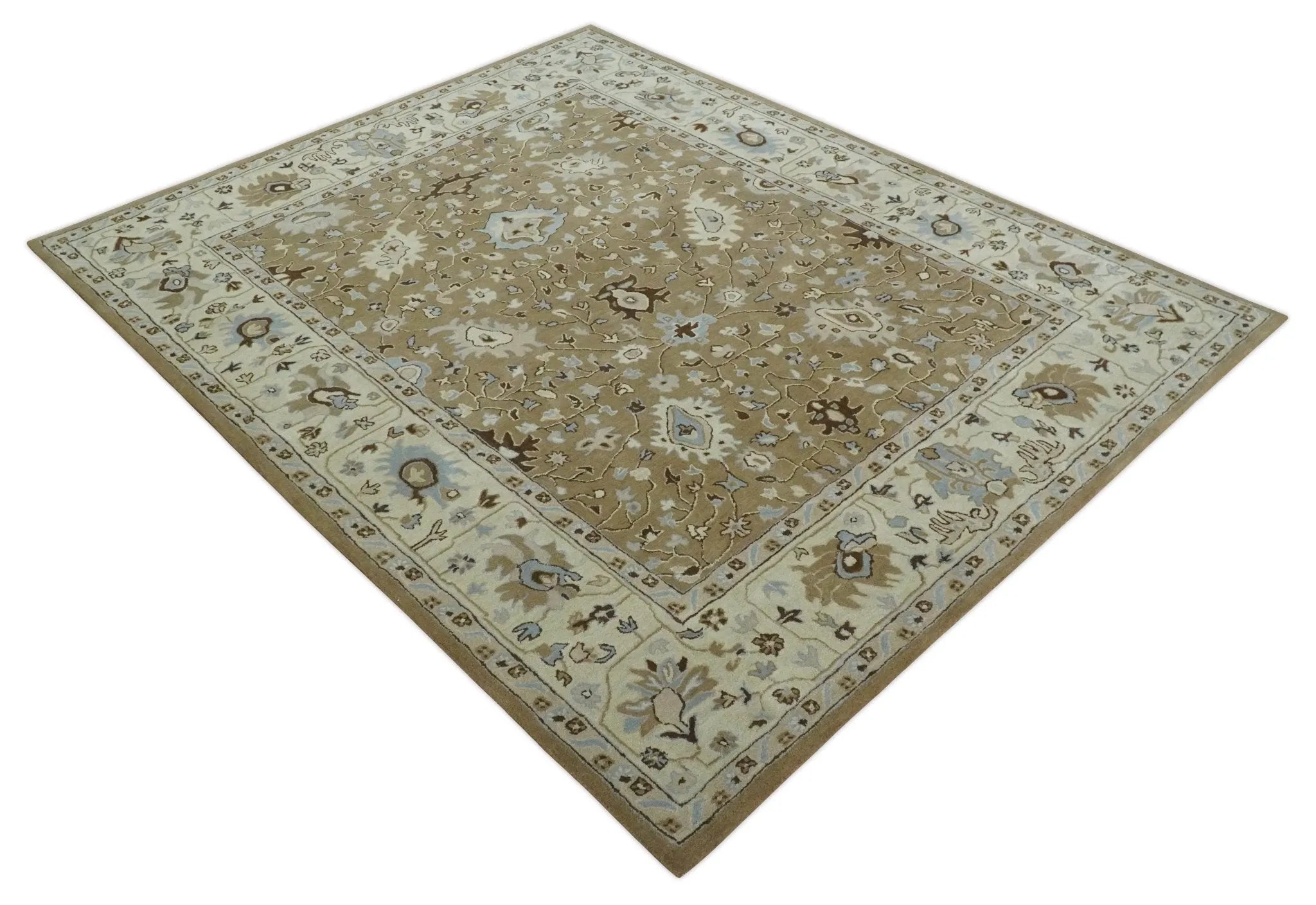 Custom Made Hand Tufted Earthy Camel and Beige Traditional Wool Oushak Rug