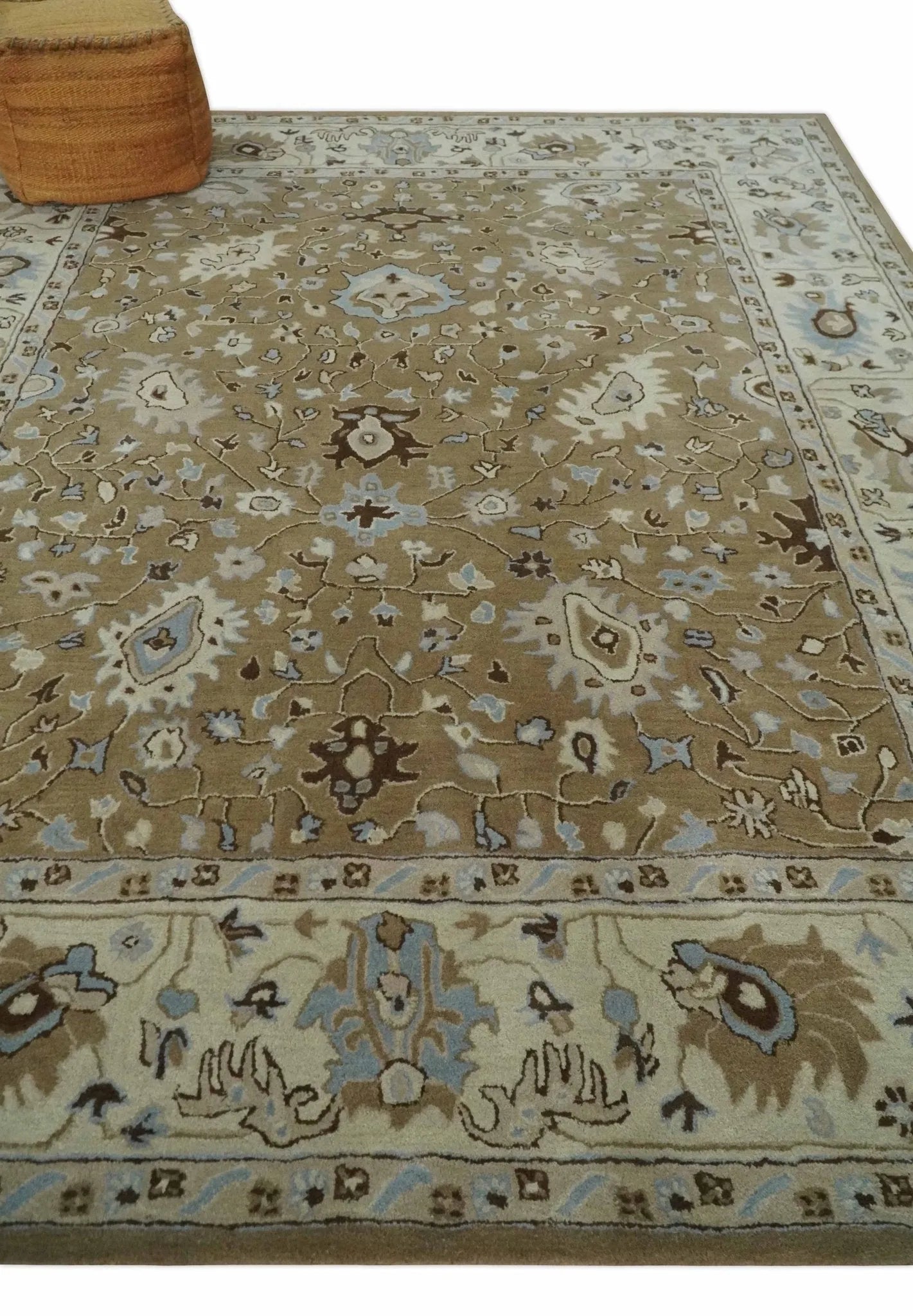 Custom Made Hand Tufted Earthy Camel and Beige Traditional Wool Oushak Rug