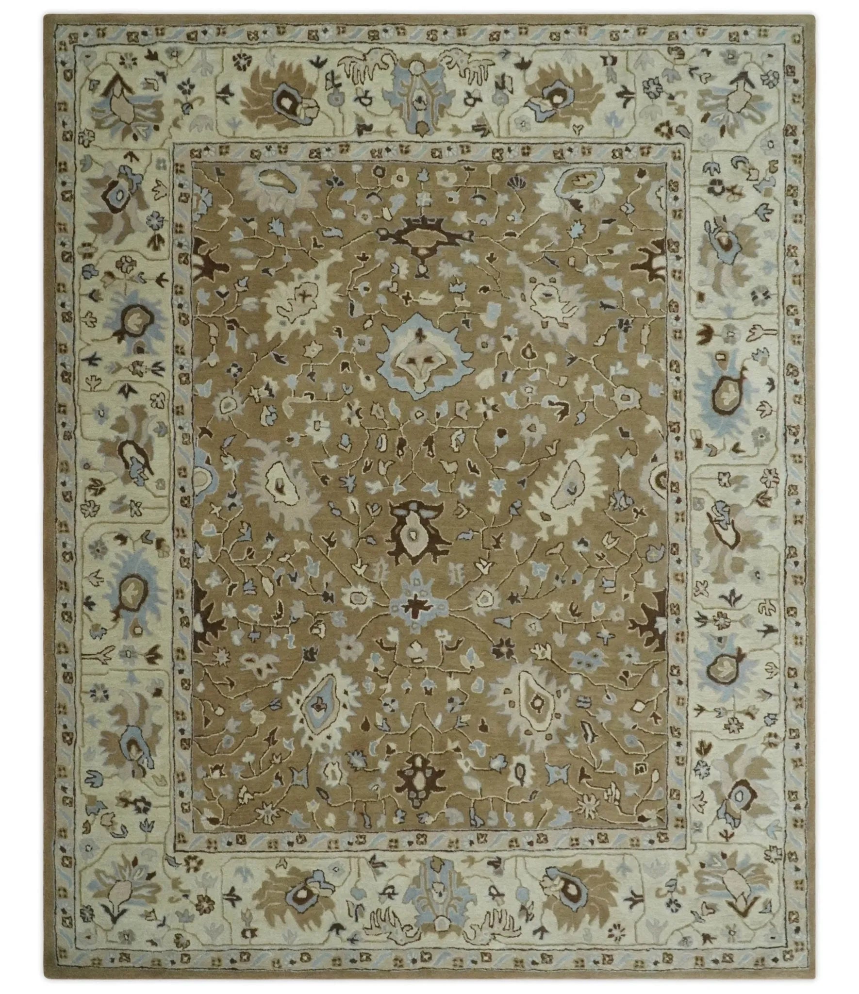 Custom Made Hand Tufted Earthy Camel and Beige Traditional Wool Oushak Rug