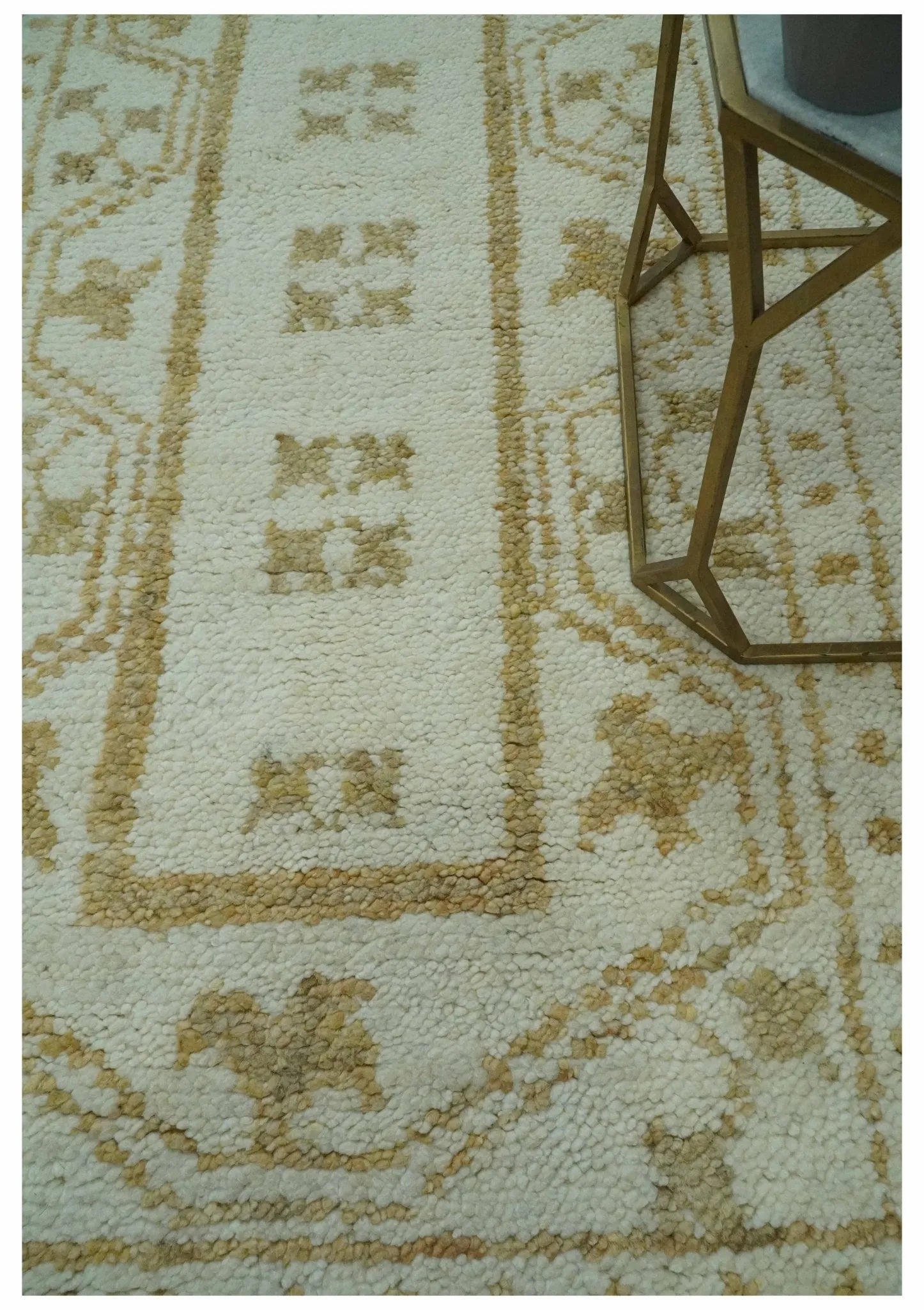 Custom Made Ivory and Olive Traditional Hand Knotted wool Area Rug