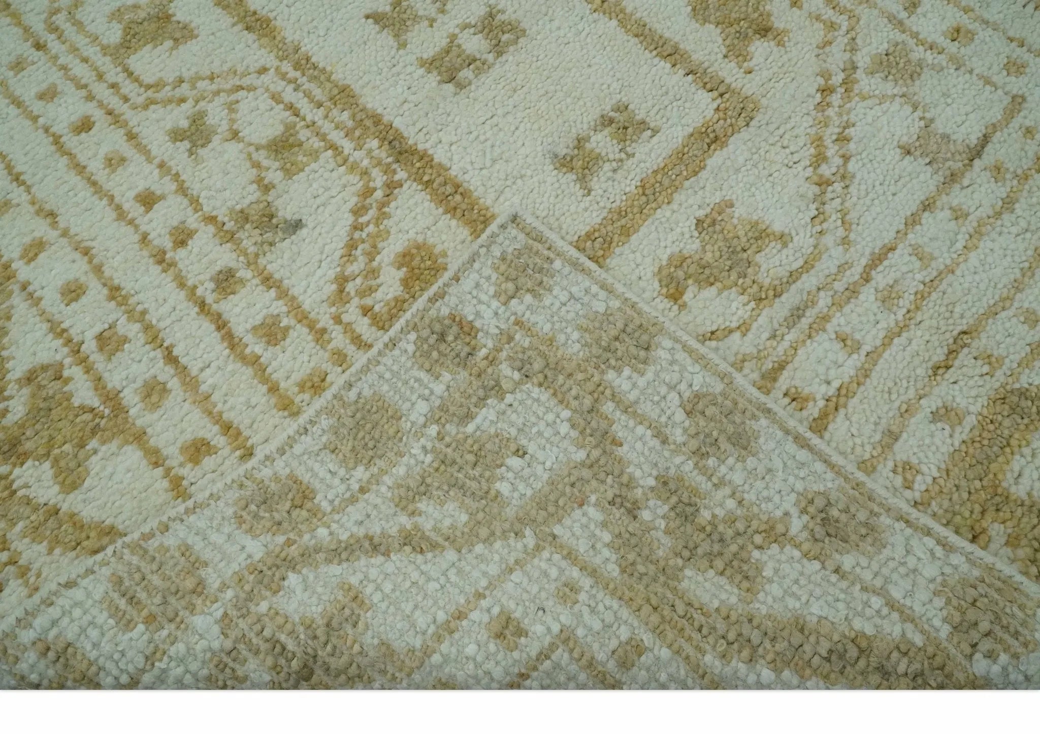 Custom Made Ivory and Olive Traditional Hand Knotted wool Area Rug