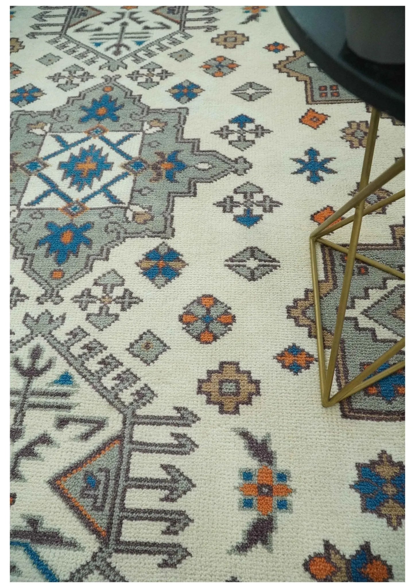 Custom Made Ivory, Gray and Camel Traditional Hand knotted Wool Area Rug