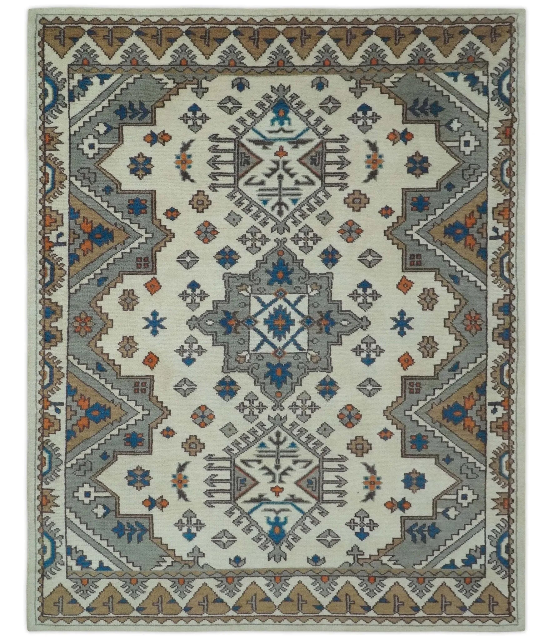 Custom Made Ivory, Gray and Camel Traditional Hand knotted Wool Area Rug