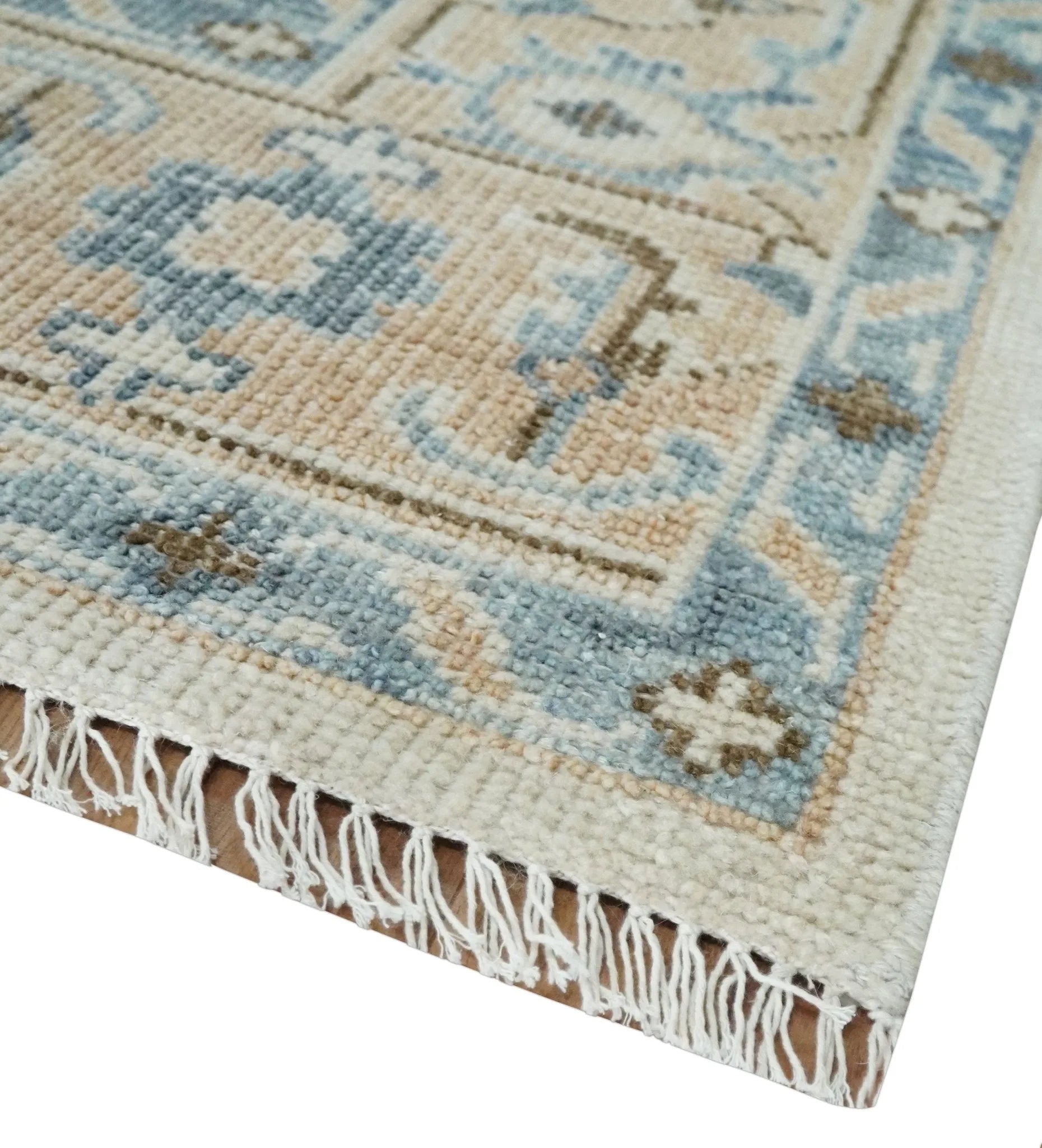 Custom Made Ivory, Peach and Gray Hand knotted Traditional Turkish Design Oushak wool Area Rug