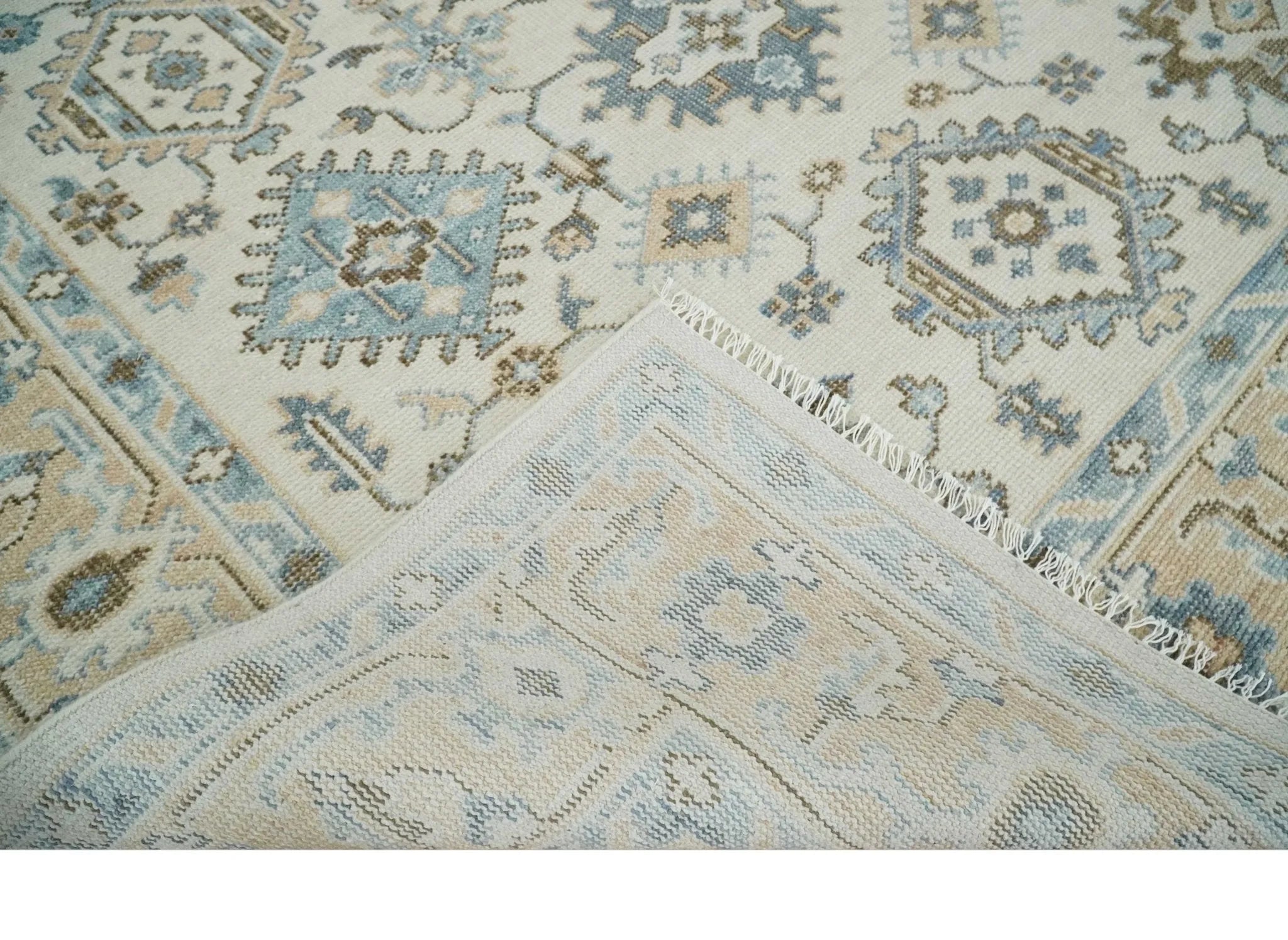 Custom Made Ivory, Peach and Gray Hand knotted Traditional Turkish Design Oushak wool Area Rug