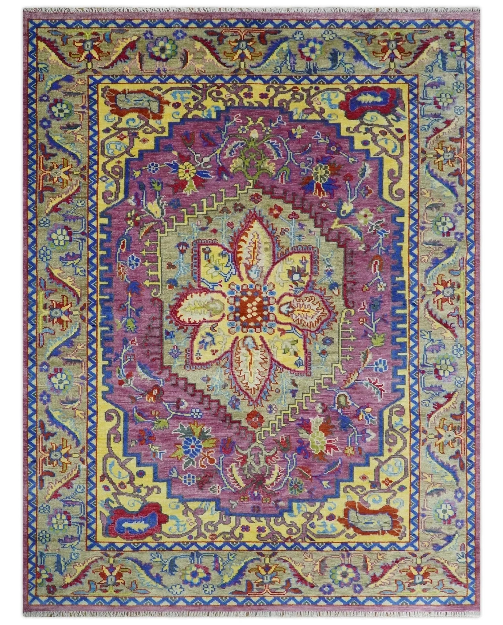 Custom Made Purple Medallion Traditional Hand Knotted Wool Area Rug