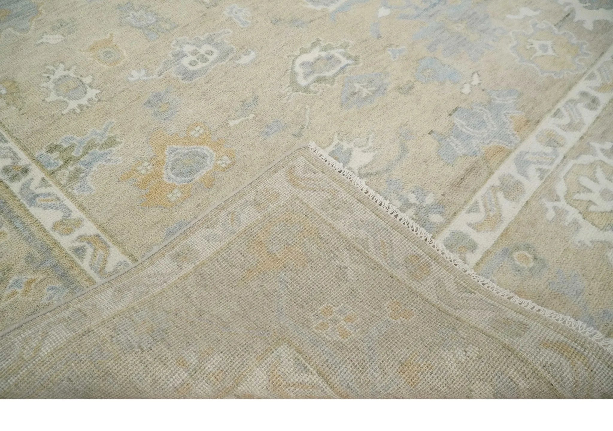 Custom Made Beige and Ivory Hand Knotted Traditional Oushak Wool Area Rug