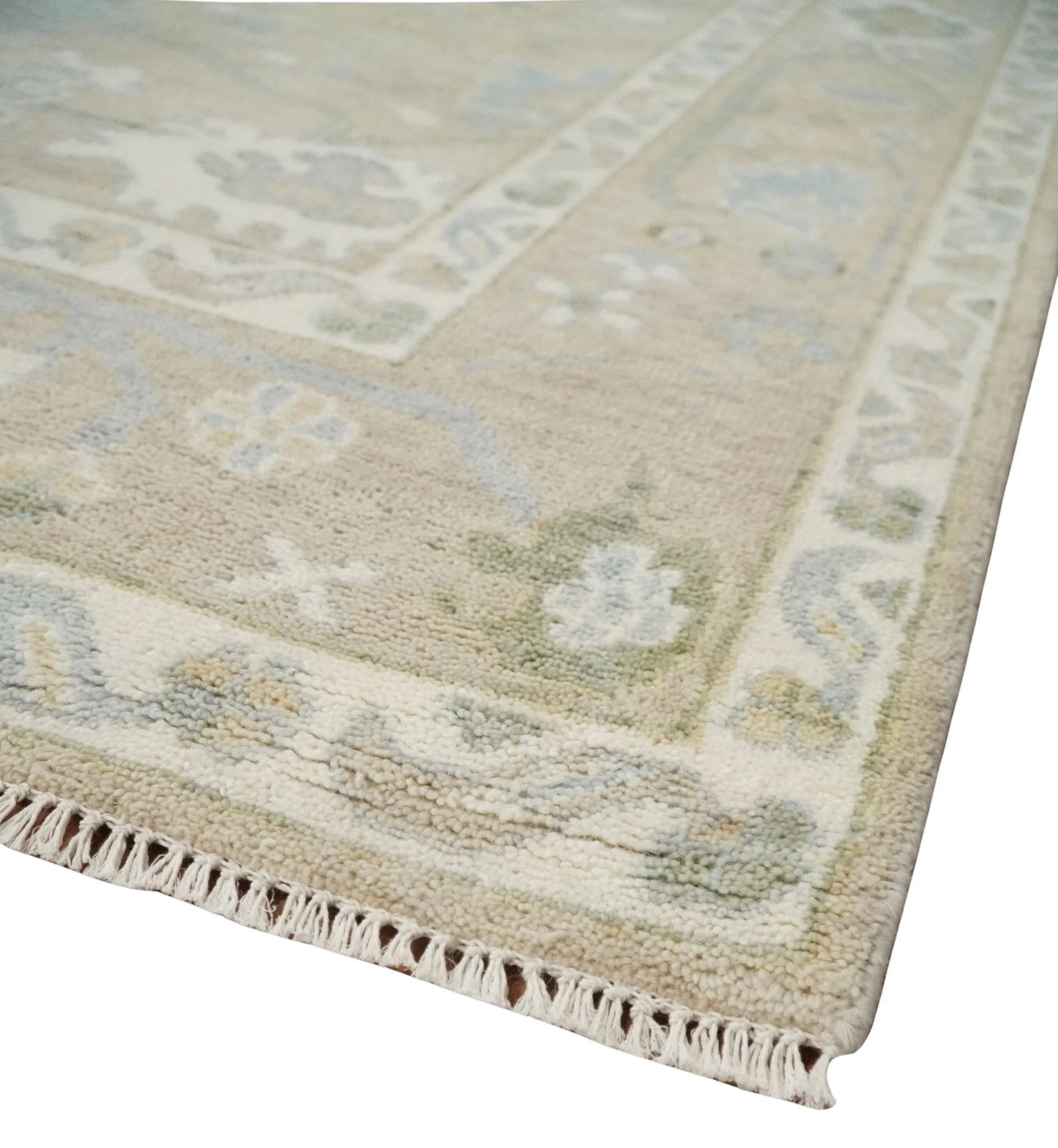 Custom Made Beige and Ivory Hand Knotted Traditional Oushak Wool Area Rug