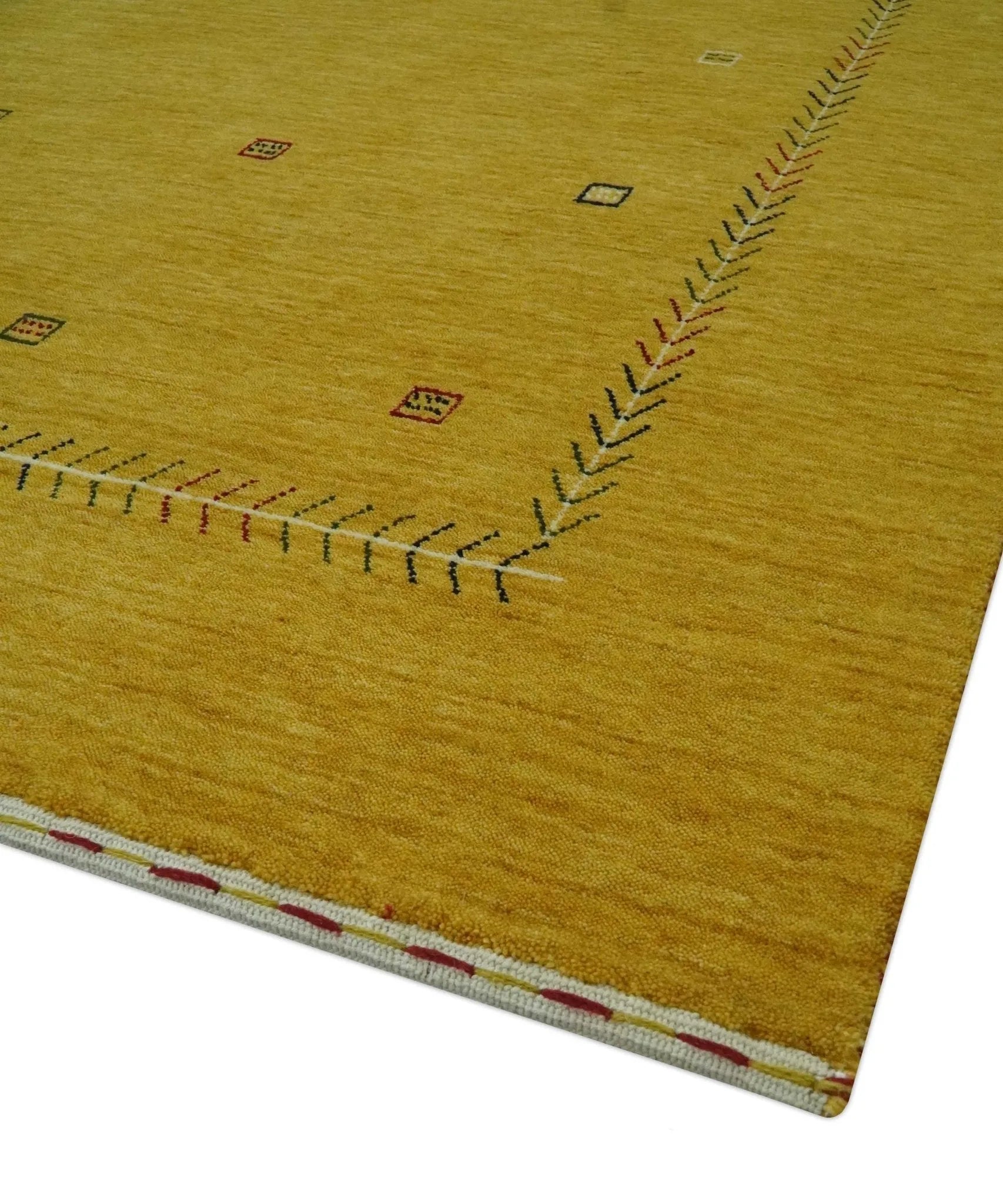 Custom Made Mustard Modern Tribal Design Wool Area Rug