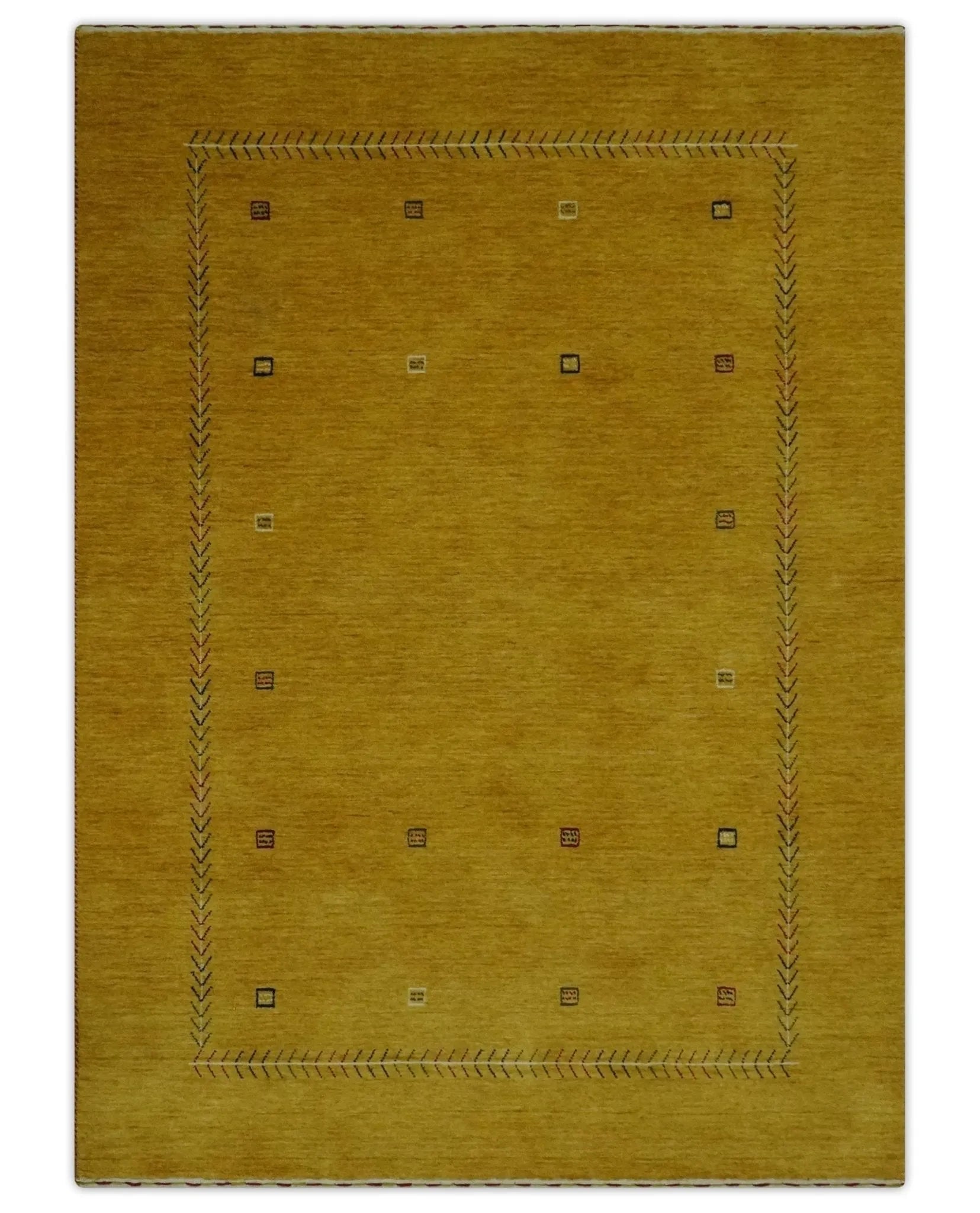 Custom Made Mustard Modern Tribal Design Wool Area Rug