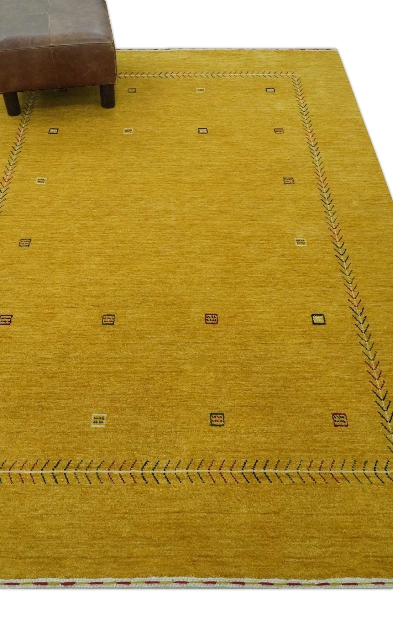 Custom Made Mustard Modern Tribal Design Wool Area Rug