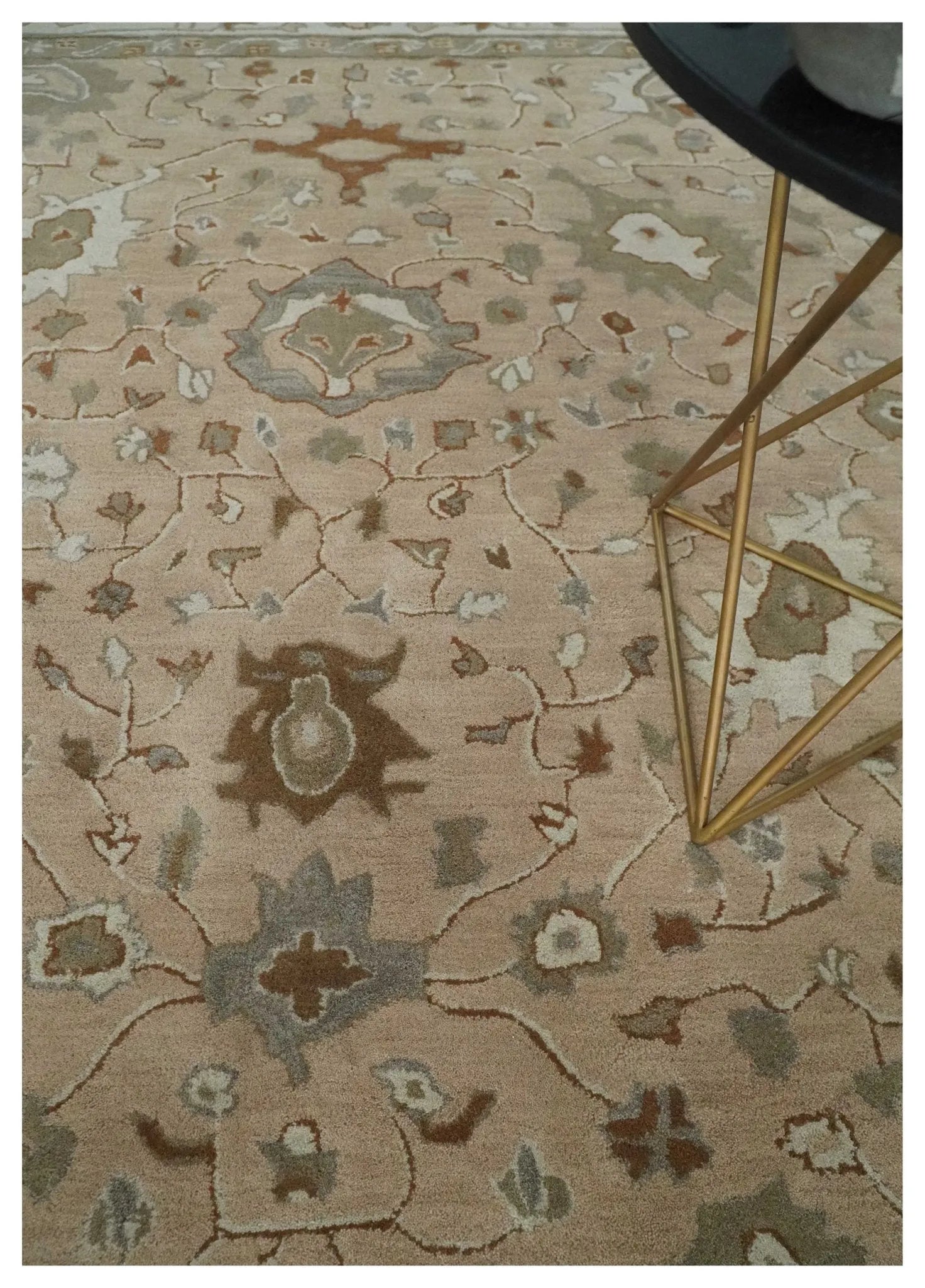 Custom Made Oushak Design Tufted Peach, Ivory and Olive Traditional Rug