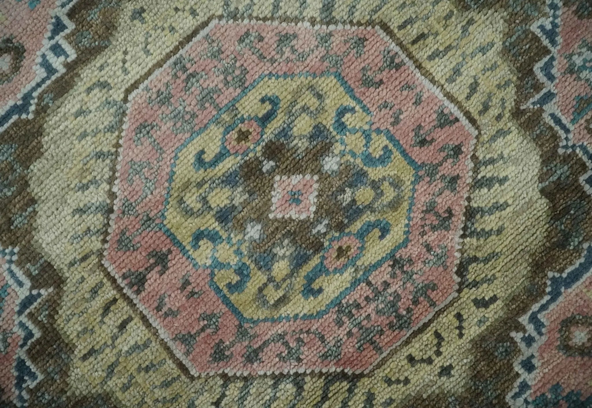 Custom Made Pink, Beige and Olive Hand knotted Medallion Mamluk Multi Size wool Area Rug