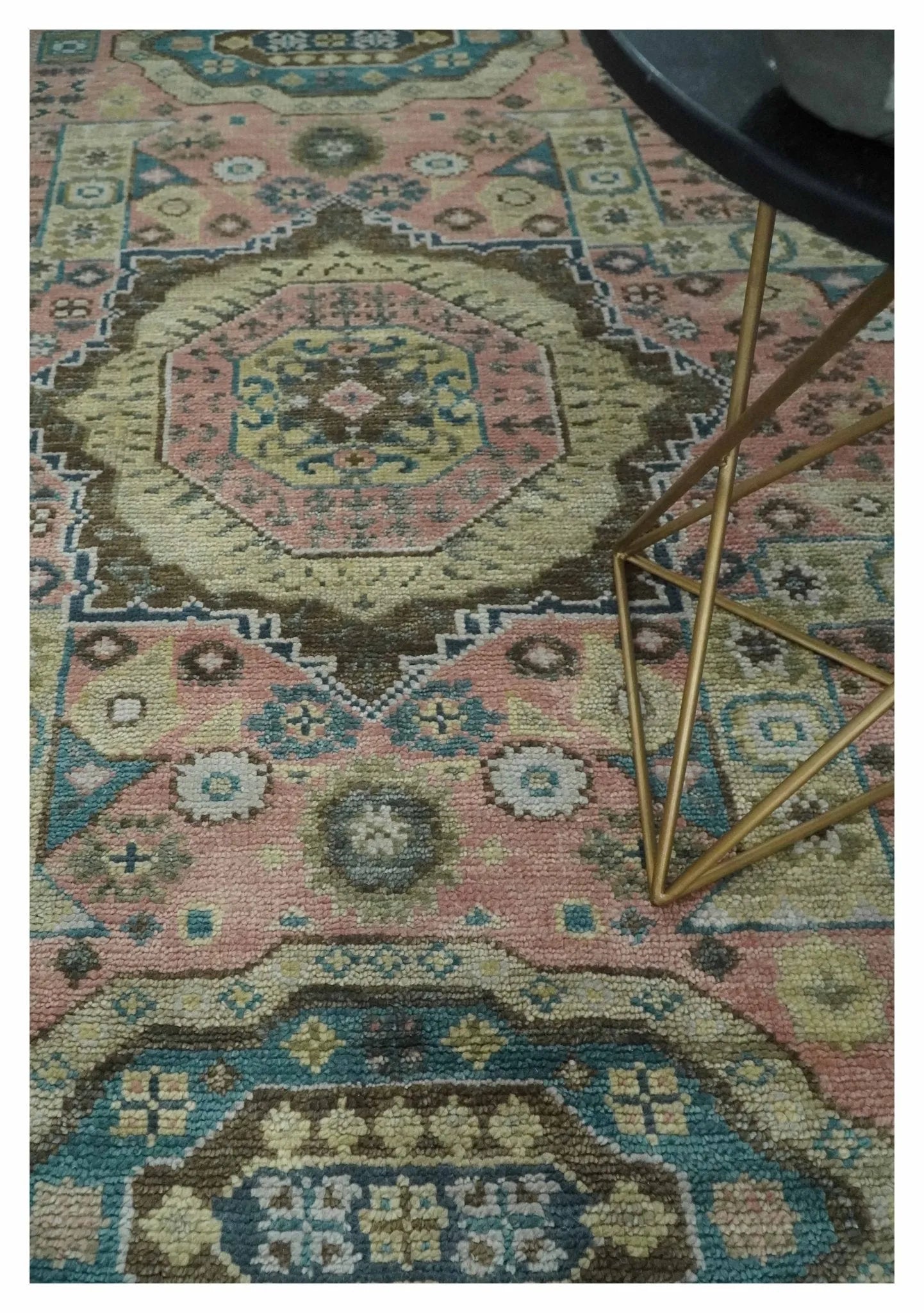 Custom Made Pink, Beige and Olive Hand knotted Medallion Mamluk Multi Size wool Area Rug